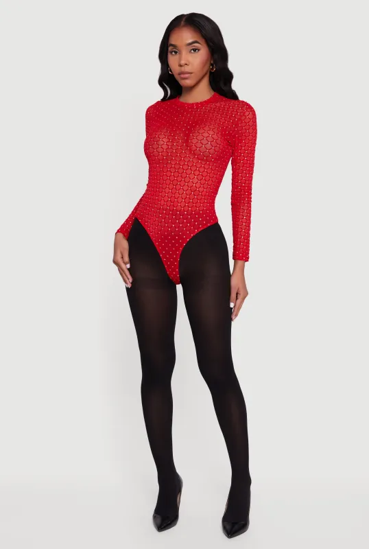 Glitter Patterned Velvet Burnout Mesh Bodysuit sold by Rainbow