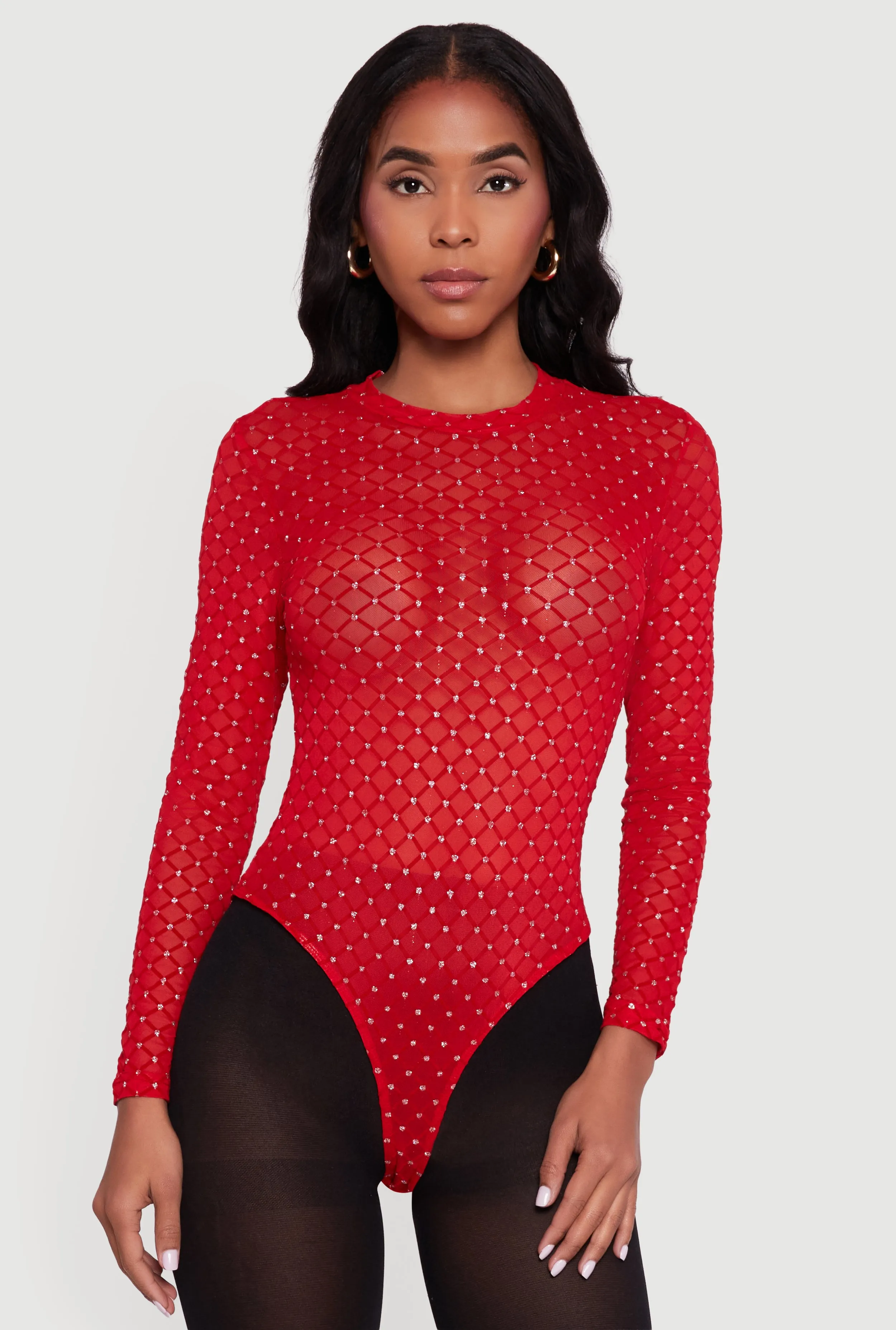 Glitter Patterned Velvet Burnout Mesh Bodysuit sold by Rainbow product image thumbnail 2