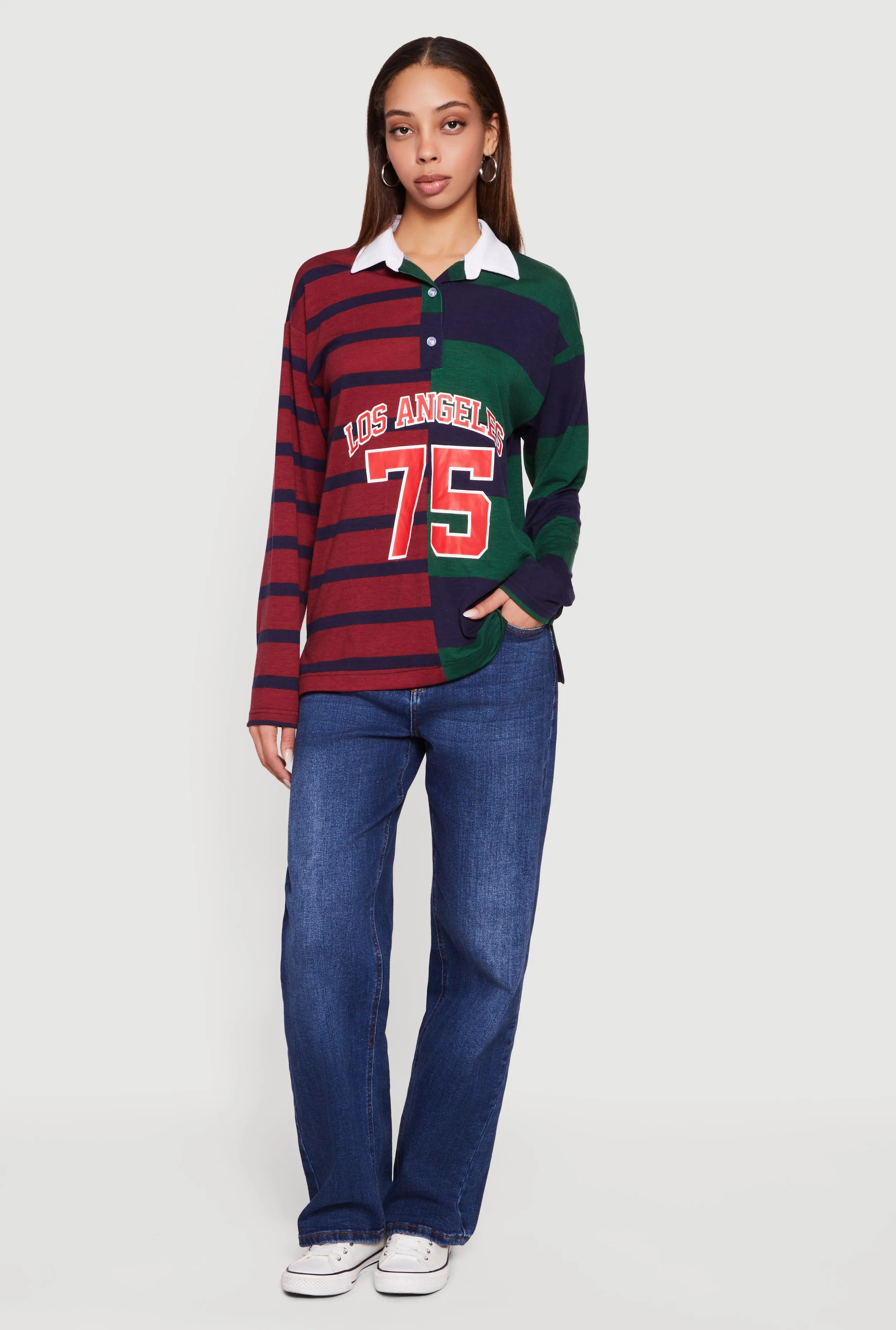 Color Blocked Stripe Destination Graphic Polo Tee sold by Rainbow