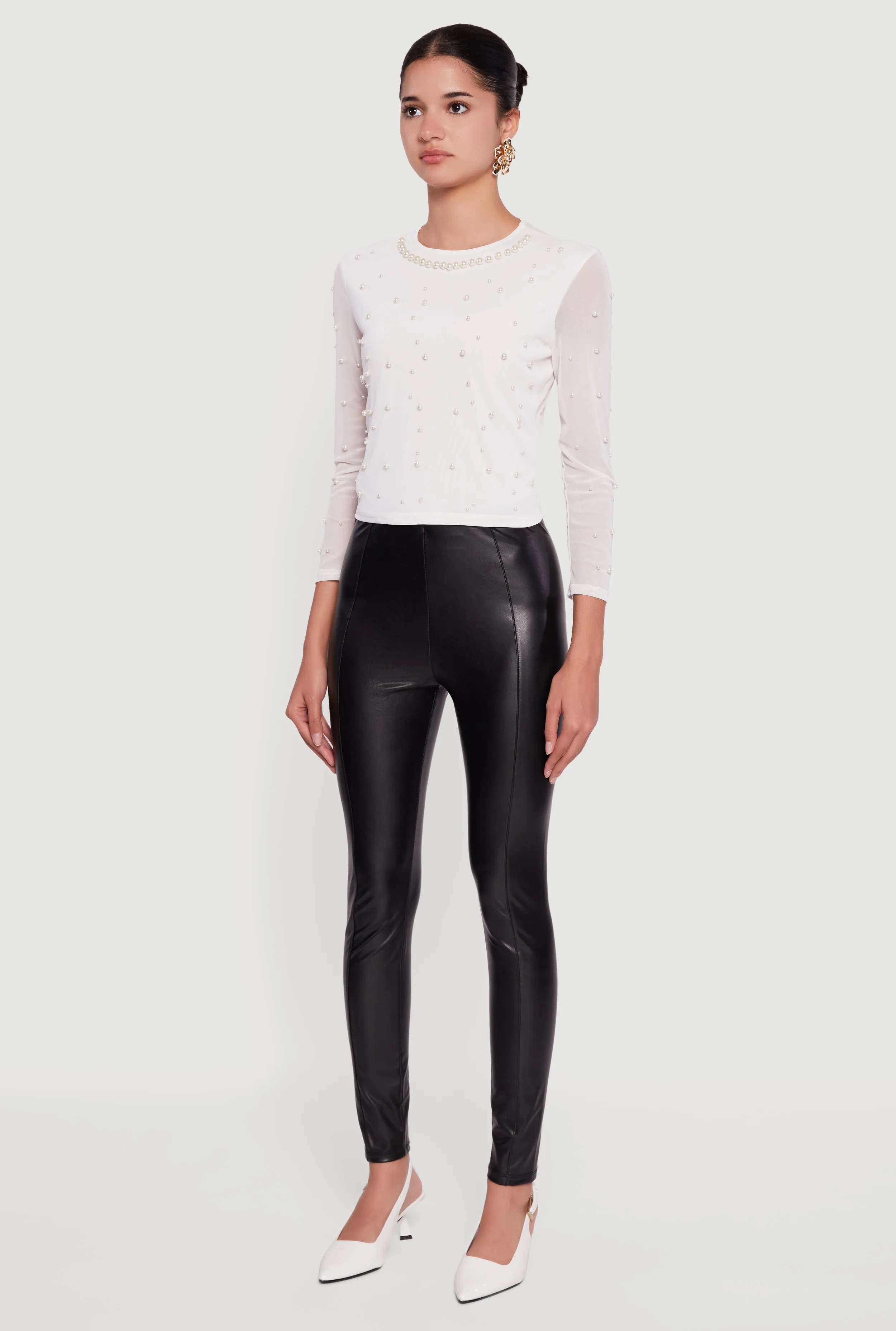 Mesh Long Sleeve Top with Faux Pearls sold by Rainbow product image thumbnail 5