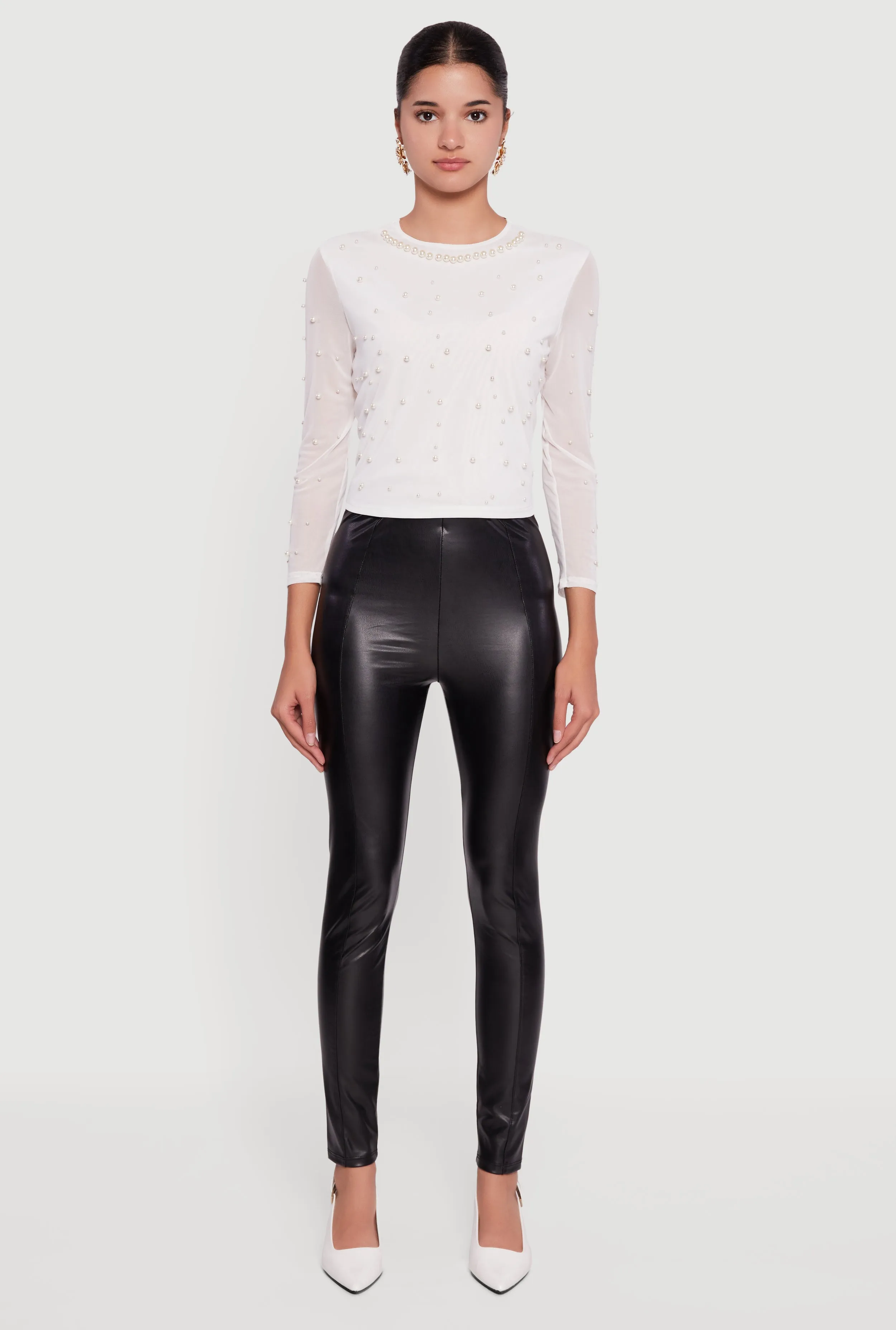 Mesh Long Sleeve Top with Faux Pearls sold by Rainbow product image thumbnail 3