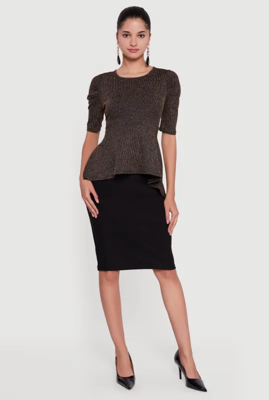 Shimmery Lurex Tie Back Peplum Blouse sold by Rainbow