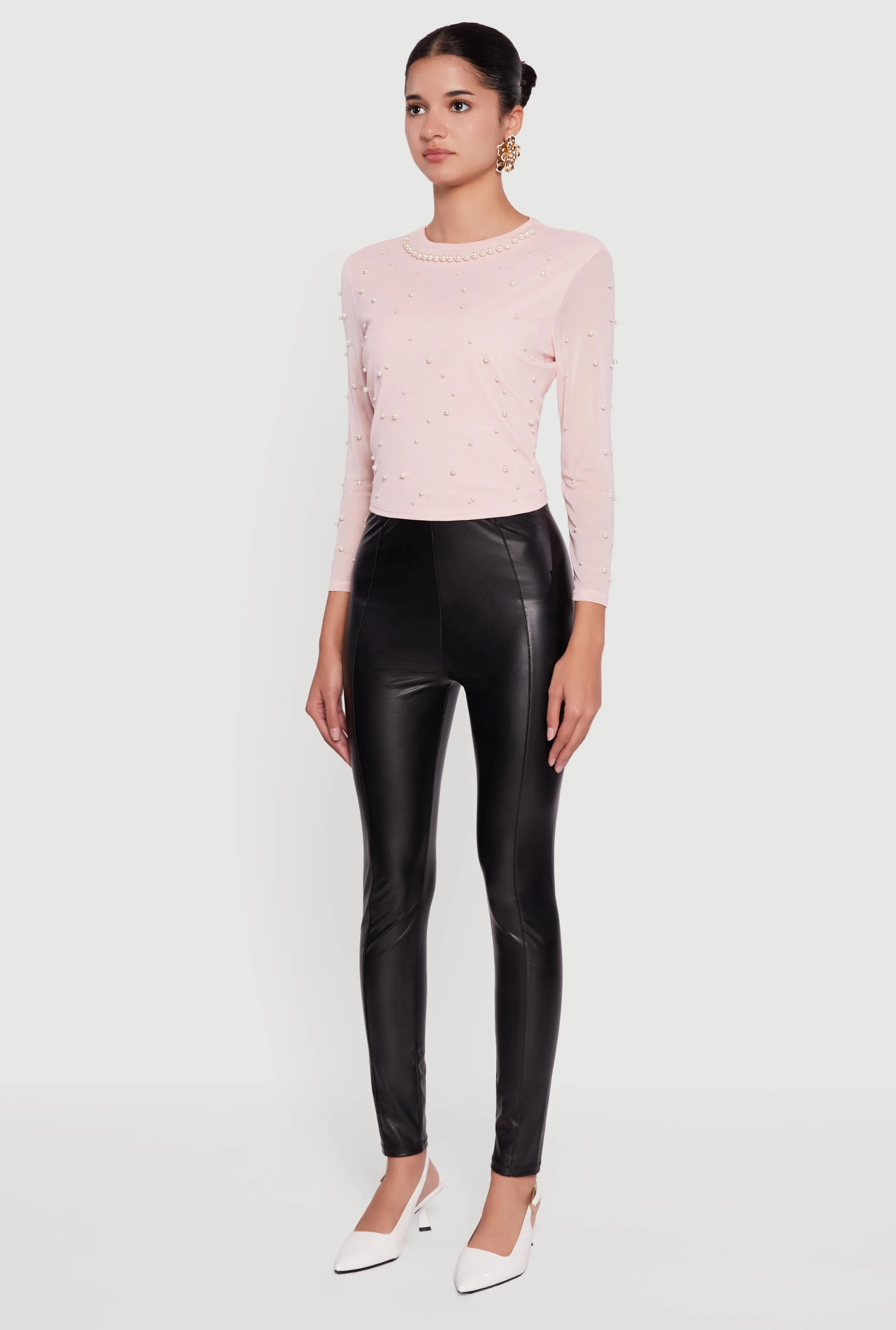 Mesh Long Sleeve Top with Faux Pearls sold by Rainbow product image thumbnail 5