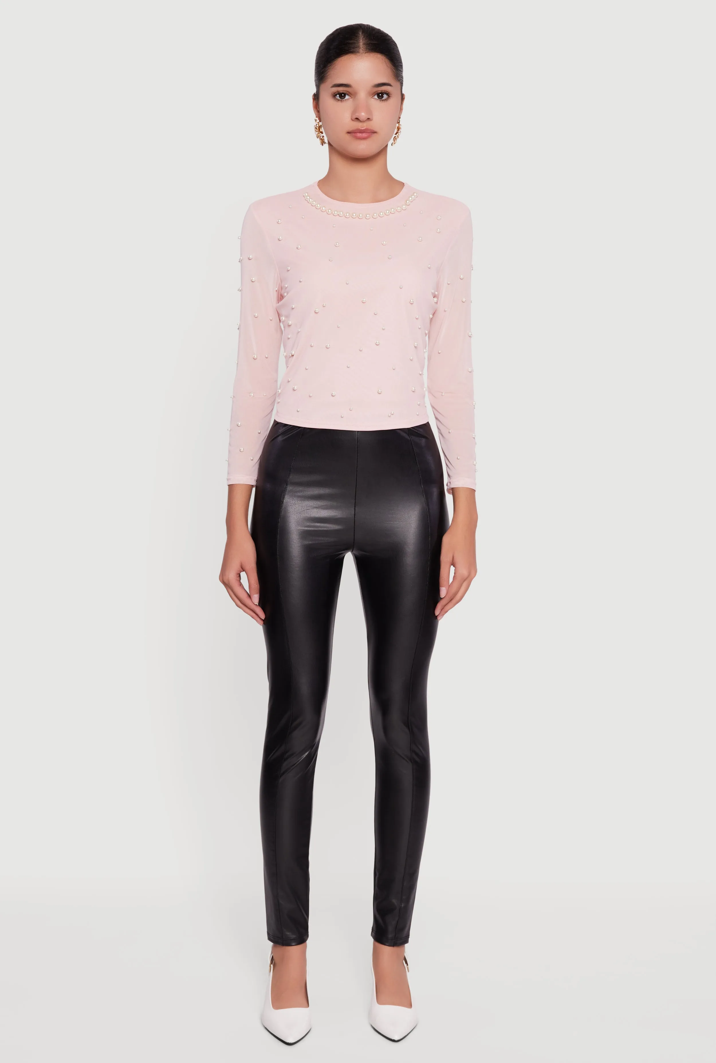 Mesh Long Sleeve Top with Faux Pearls sold by Rainbow product image thumbnail 3