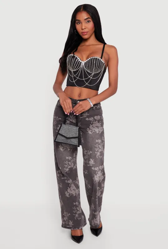 Layered Rhinestone Convertible Bustier Crop Top sold by Rainbow