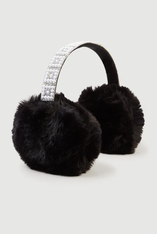 Faux Pearl Rhinestone Earmuffs sold by Rainbow