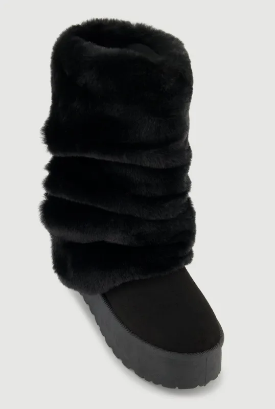 Faux Fur Mid Calf Platform Slouch Boots sold by Rainbow