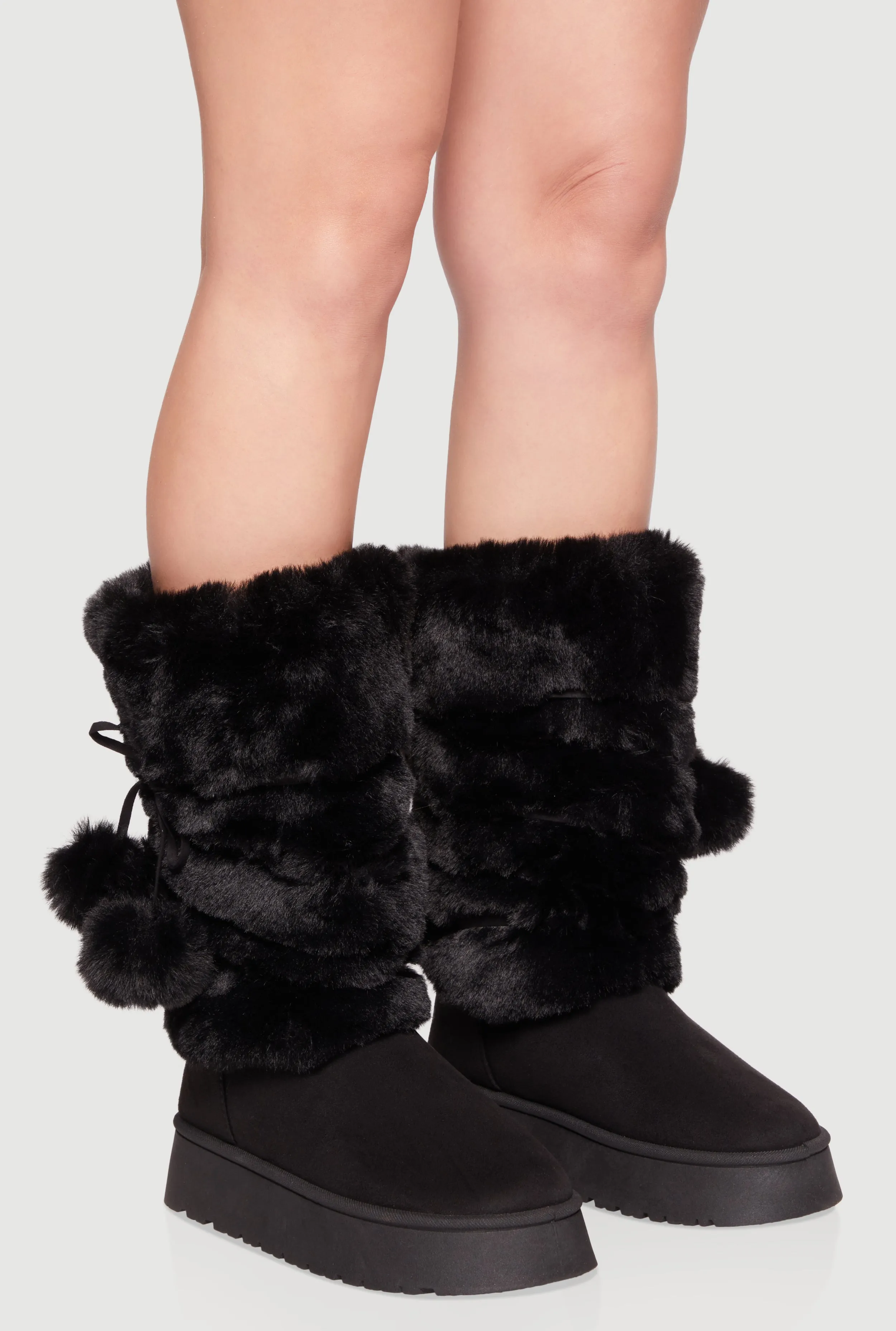 Faux Fur Platform Boots with Pom Poms sold by Rainbow product image thumbnail 2