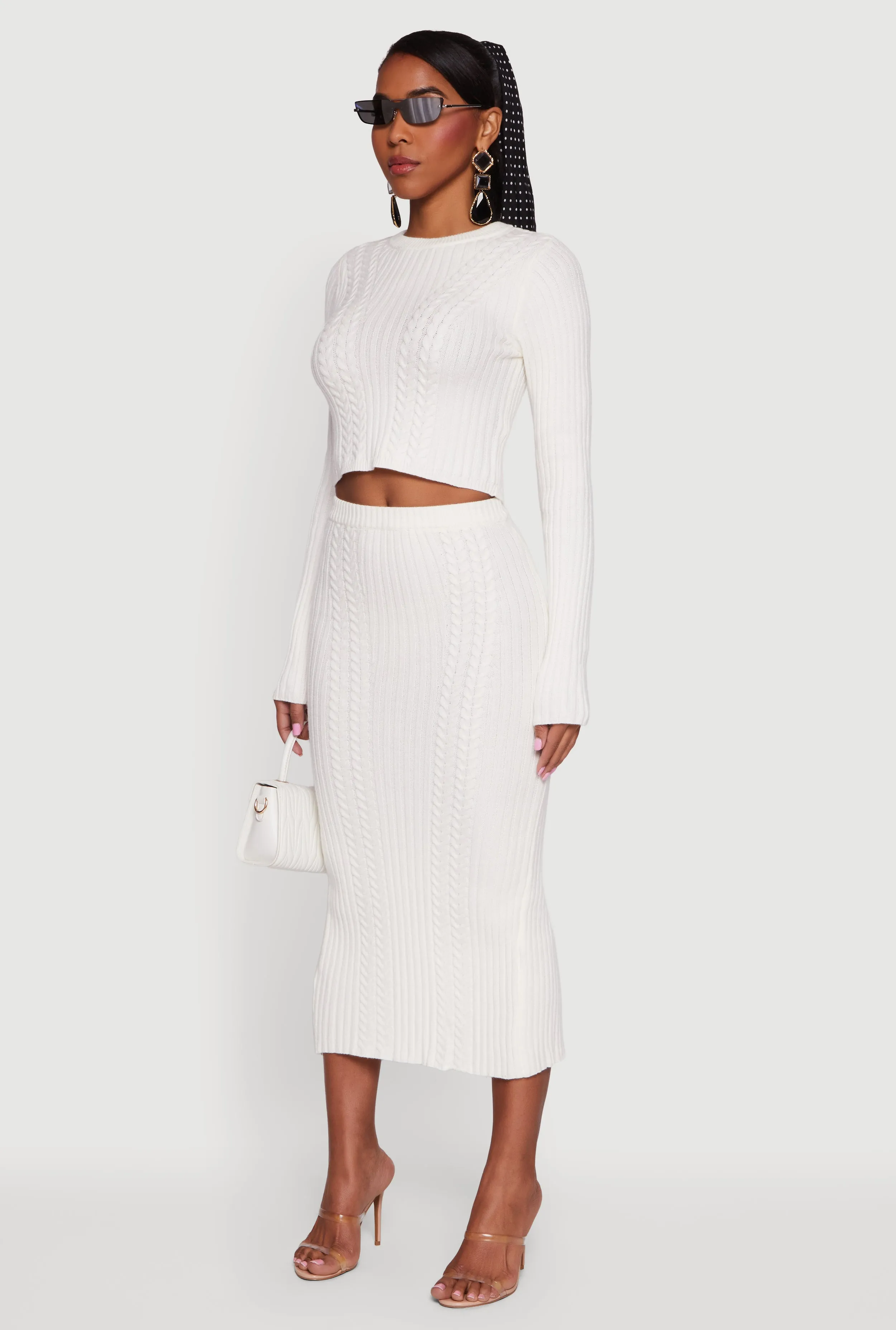 Ribbed Knit Trim Cropped Cable Knit Sweater sold by Rainbow product image thumbnail 5