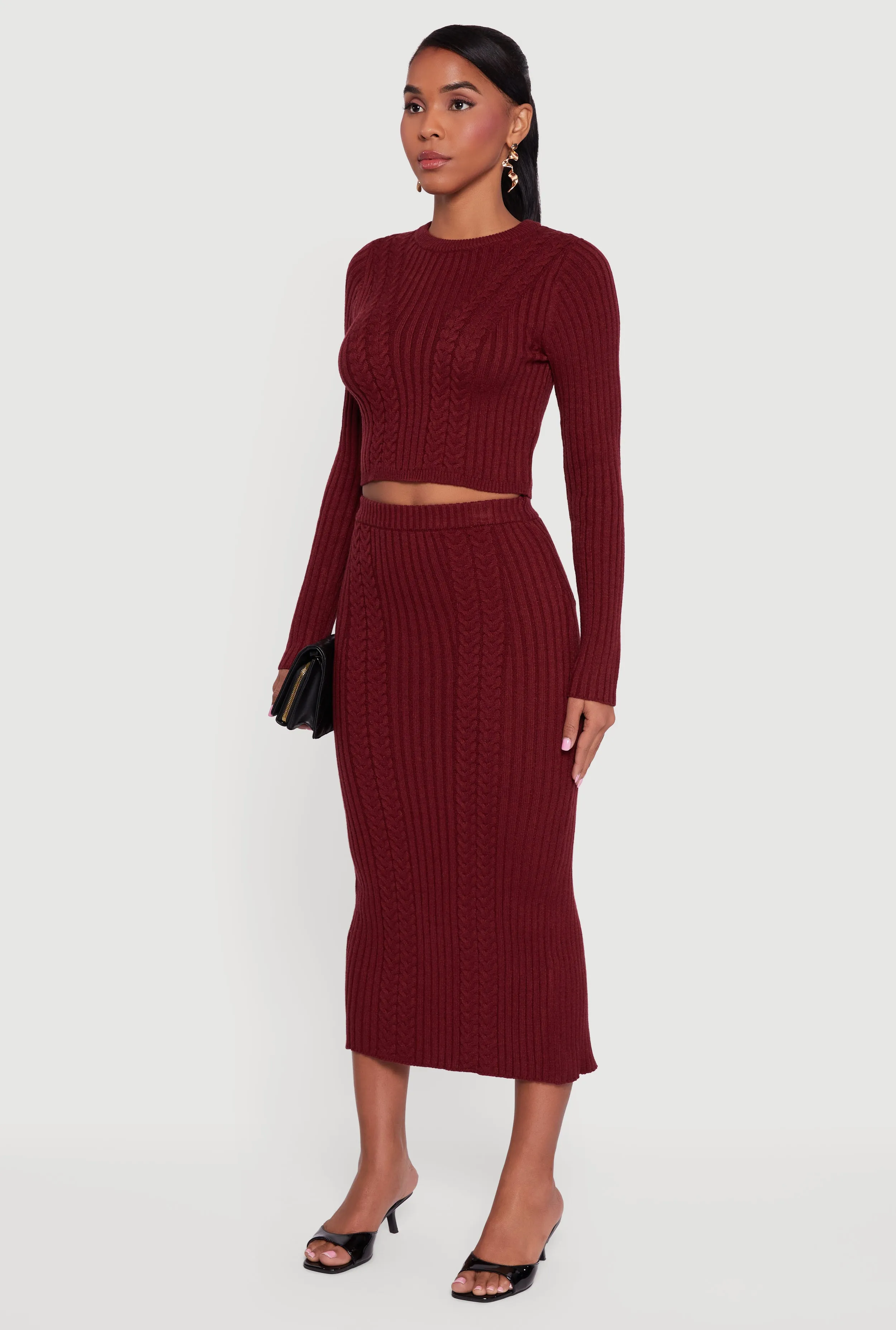 Ribbed Knit Trim Cropped Cable Knit Sweater sold by Rainbow product image thumbnail 5