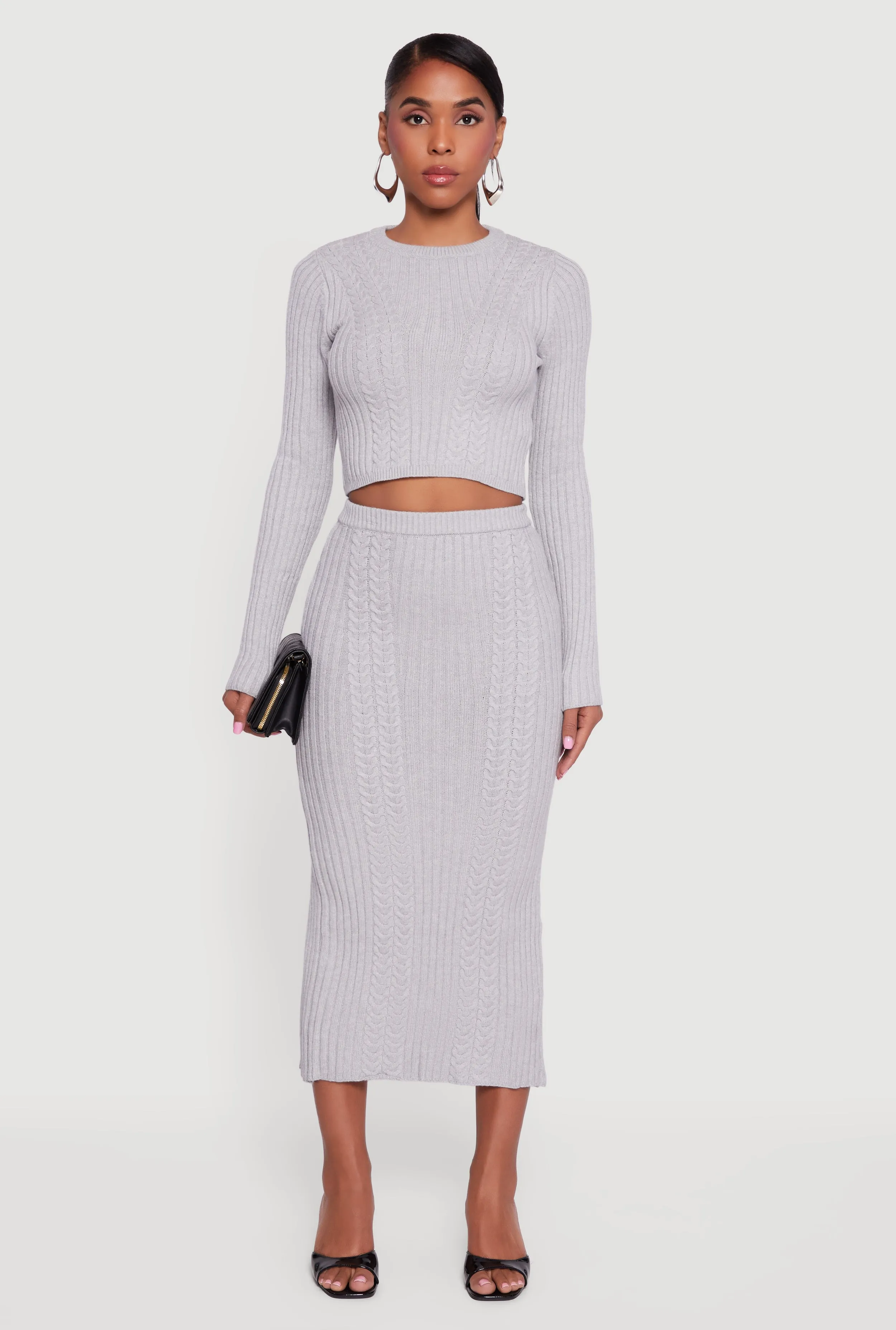 Ribbed Knit Trim Cropped Cable Knit Sweater sold by Rainbow product image thumbnail 3