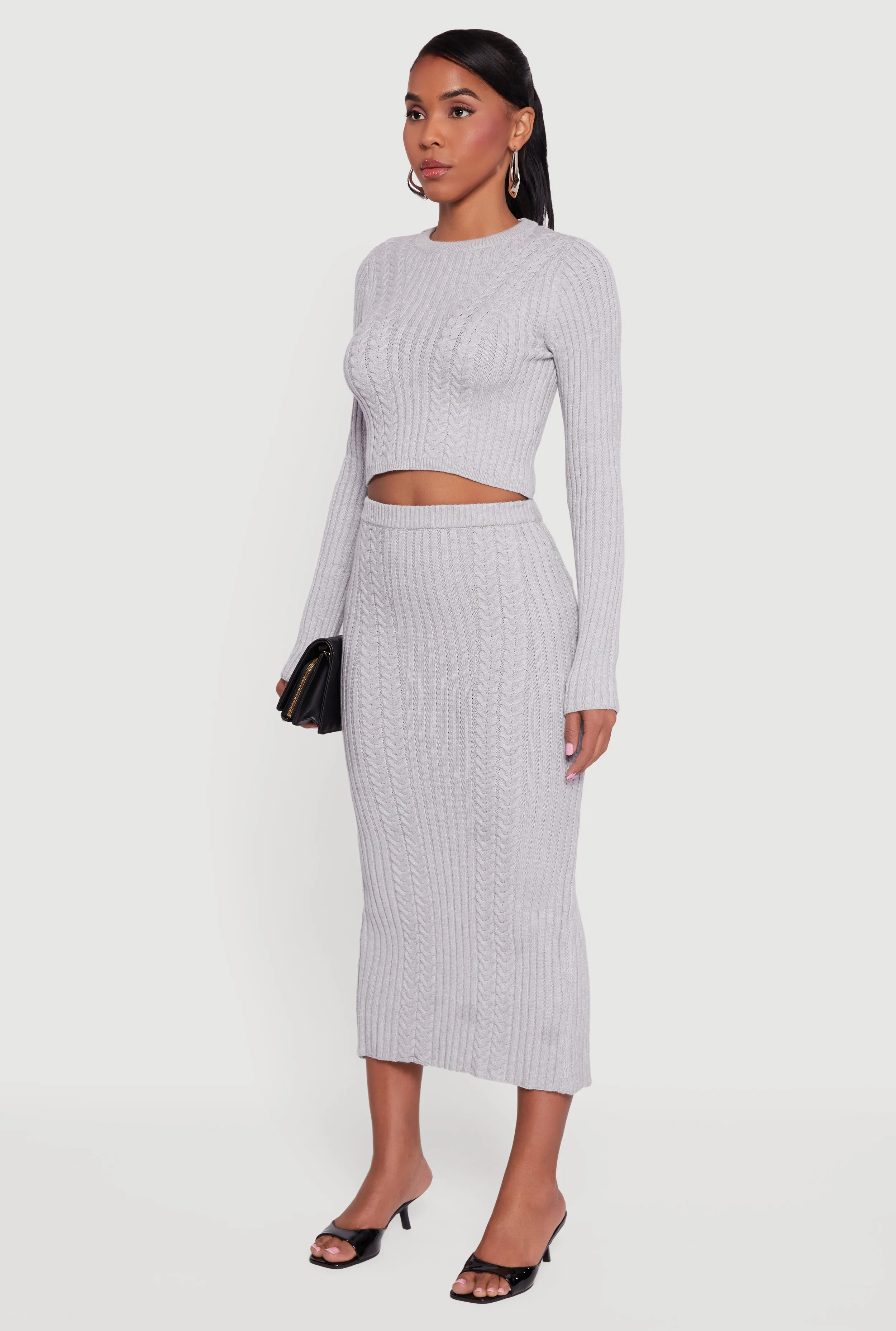 Ribbed Knit Trim Cropped Cable Knit Sweater sold by Rainbow product image thumbnail 5