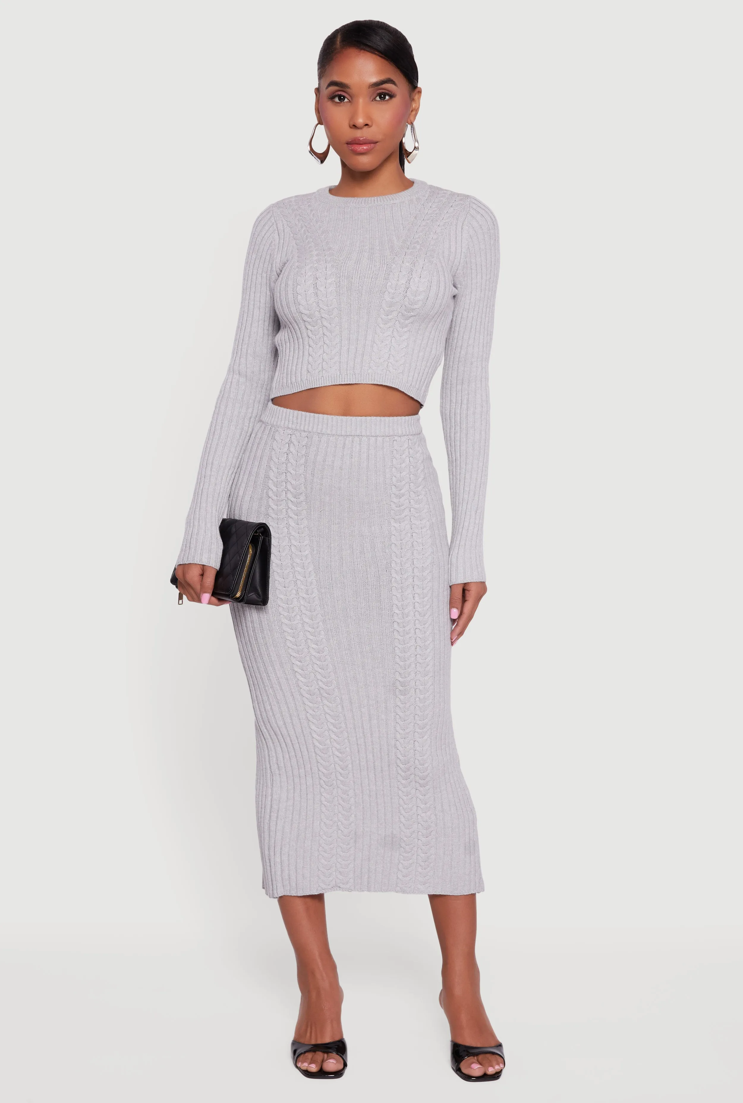 Ribbed Knit Trim Cropped Cable Knit Sweater sold by Rainbow product image thumbnail 2