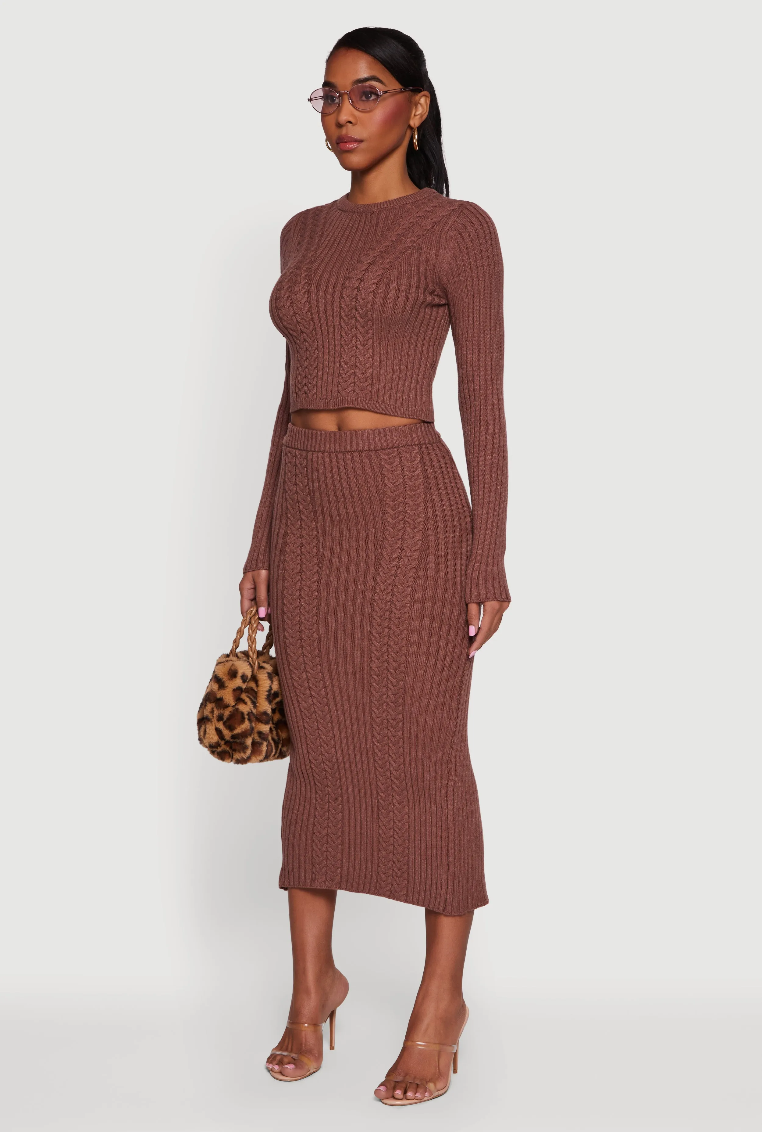 Ribbed Knit Trim Cropped Cable Knit Sweater sold by Rainbow product image thumbnail 5