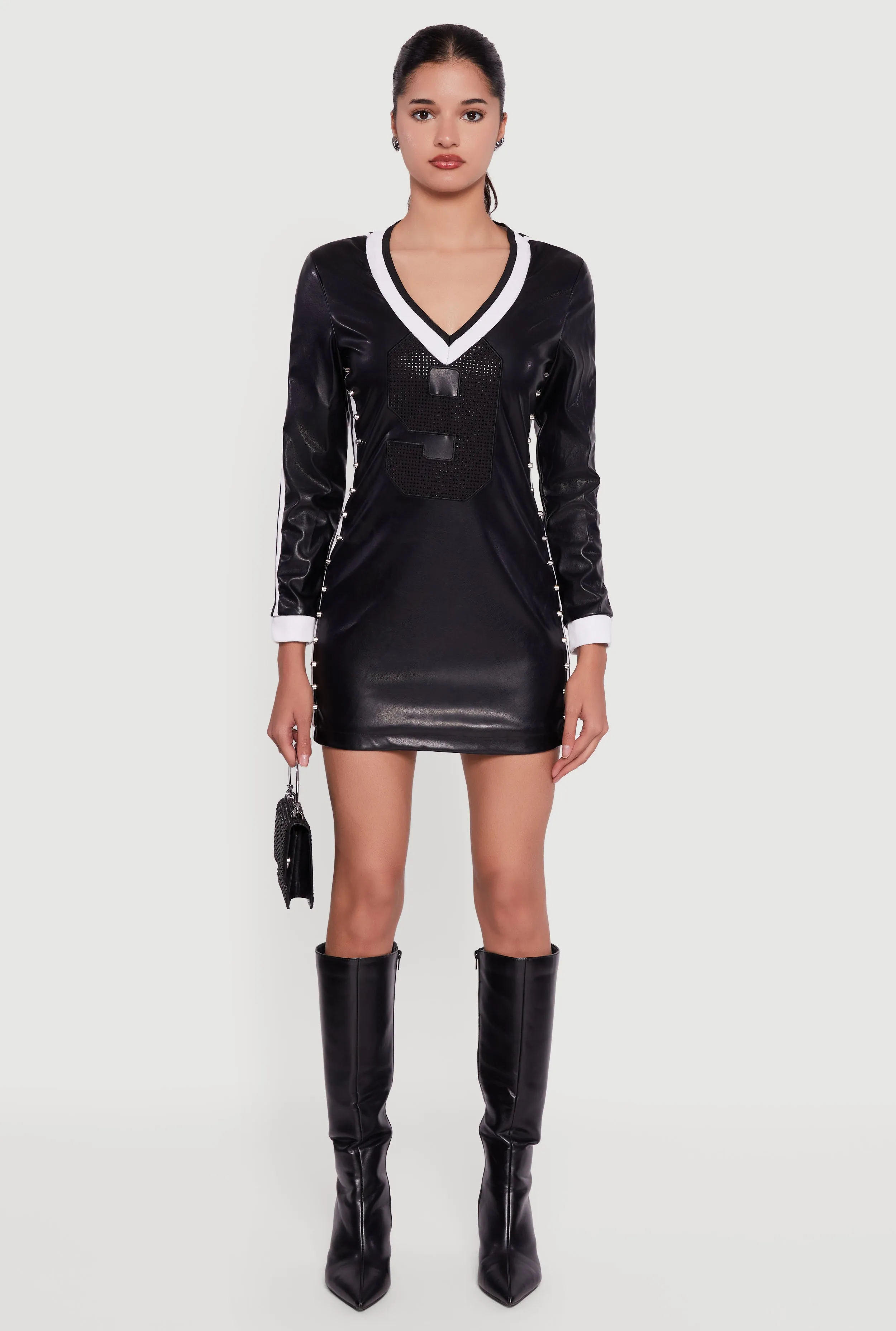 Studded 9 Graphic Faux Leather Mini Dress sold by Rainbow product image thumbnail 2