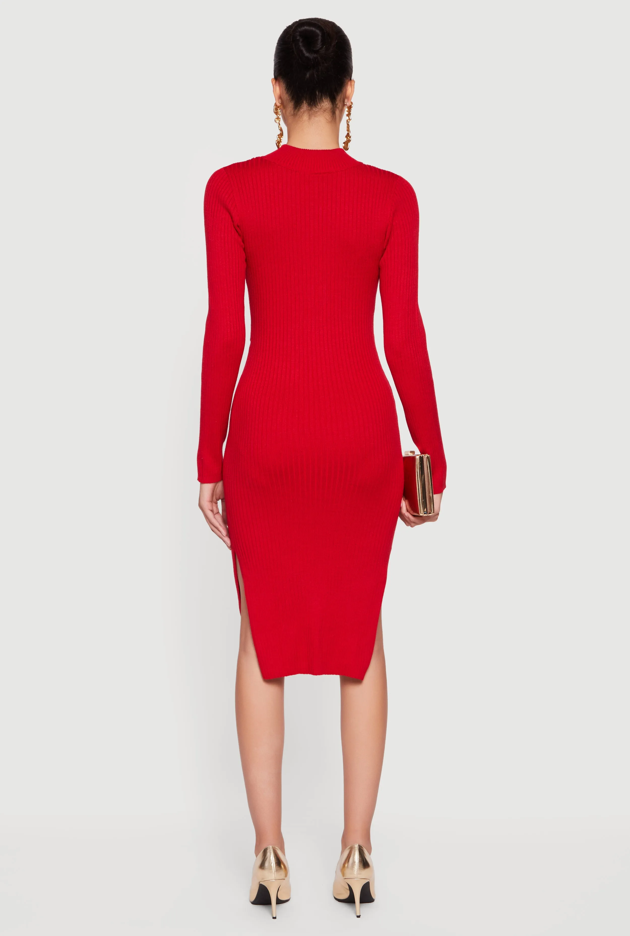 Chain Belted Front Side Slit Sweater Dress sold by Rainbow product image thumbnail 5