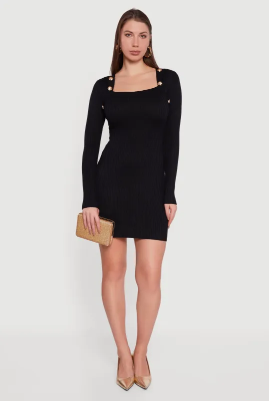 Long Sleeve Square Neck Mini Sweater Dress sold by Rainbow