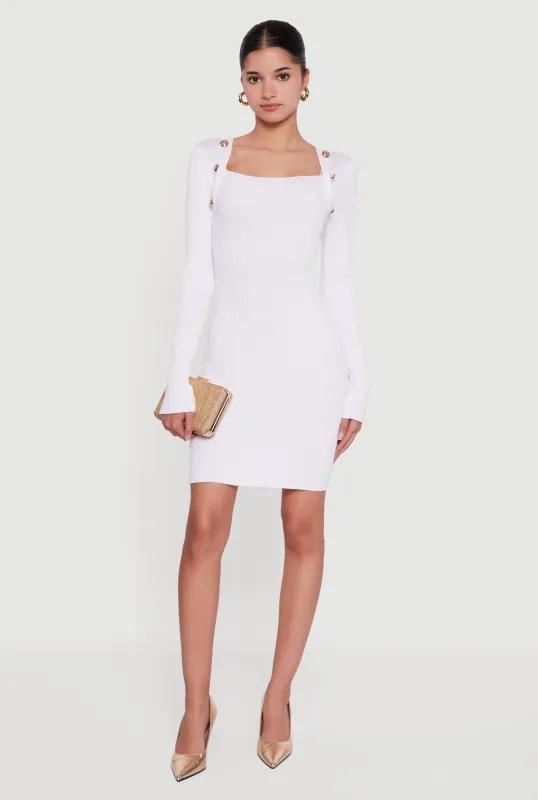 Long Sleeve Square Neck Mini Sweater Dress sold by Rainbow