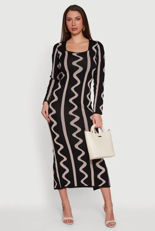 Printed Square Neck Maxi Sweater Dress sold by Rainbow