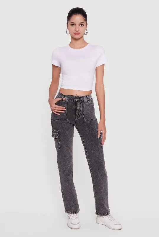 High Waisted Straight Leg Acid Wash Jeans sold by Rainbow