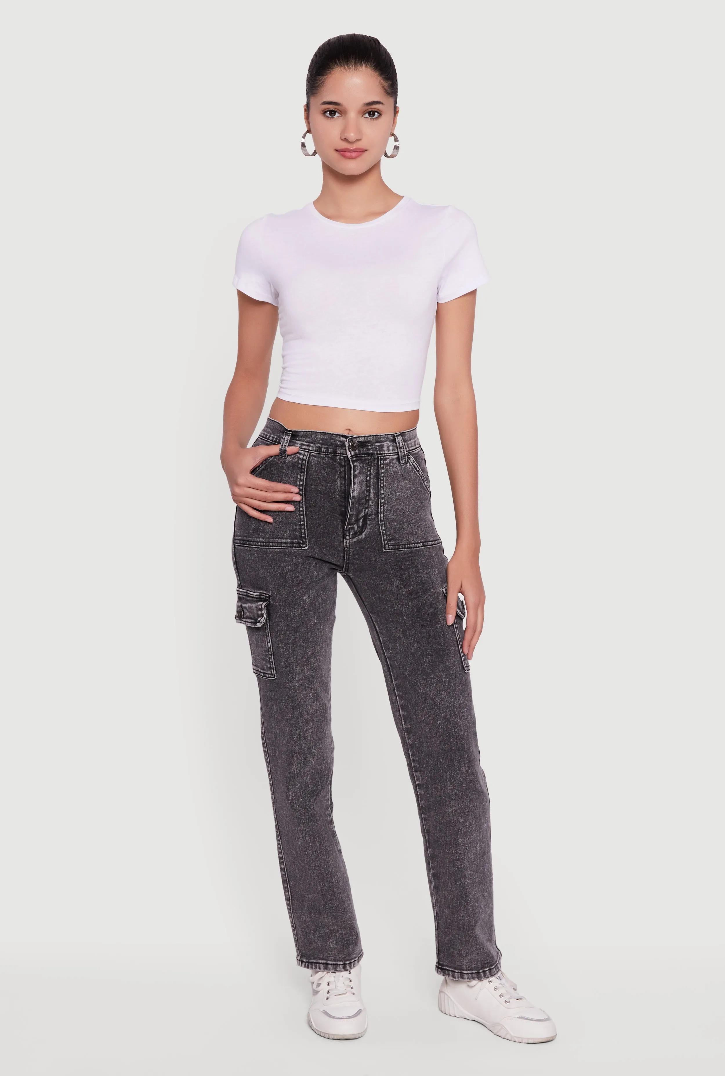 High Waisted Straight Leg Acid Wash Jeans sold by Rainbow