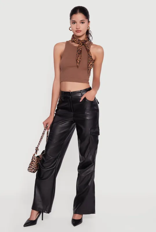 Side Slit Faux Leather Flare Leg Dress Pants sold by Rainbow