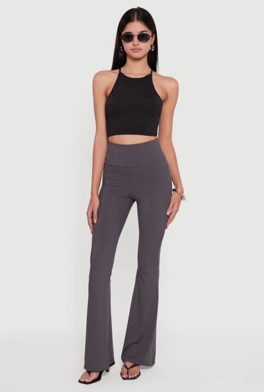 Ribbed Knit High Waisted Flare Leg Pants sold by Rainbow