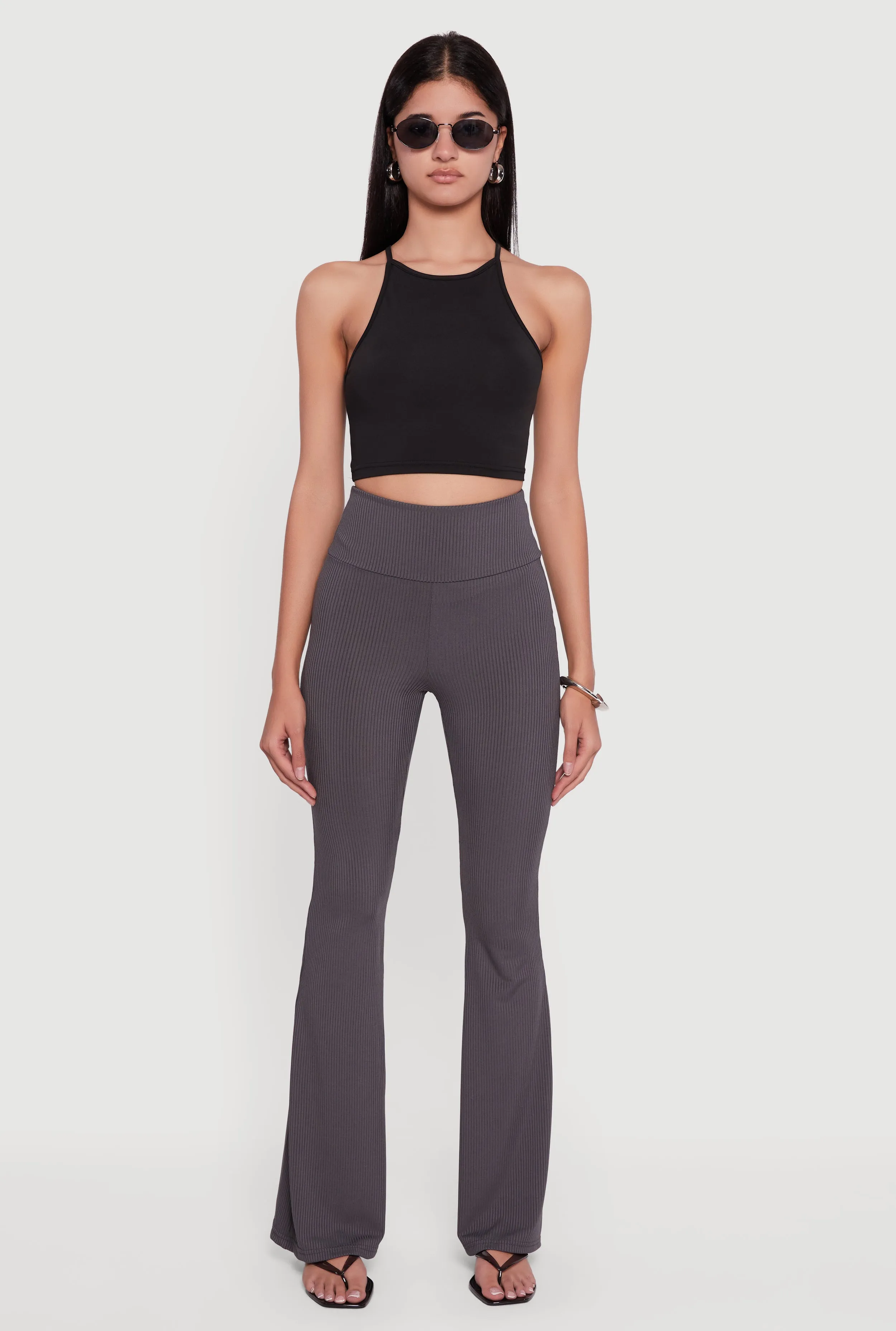 Ribbed Knit High Waisted Flare Leg Pants sold by Rainbow product image thumbnail 2