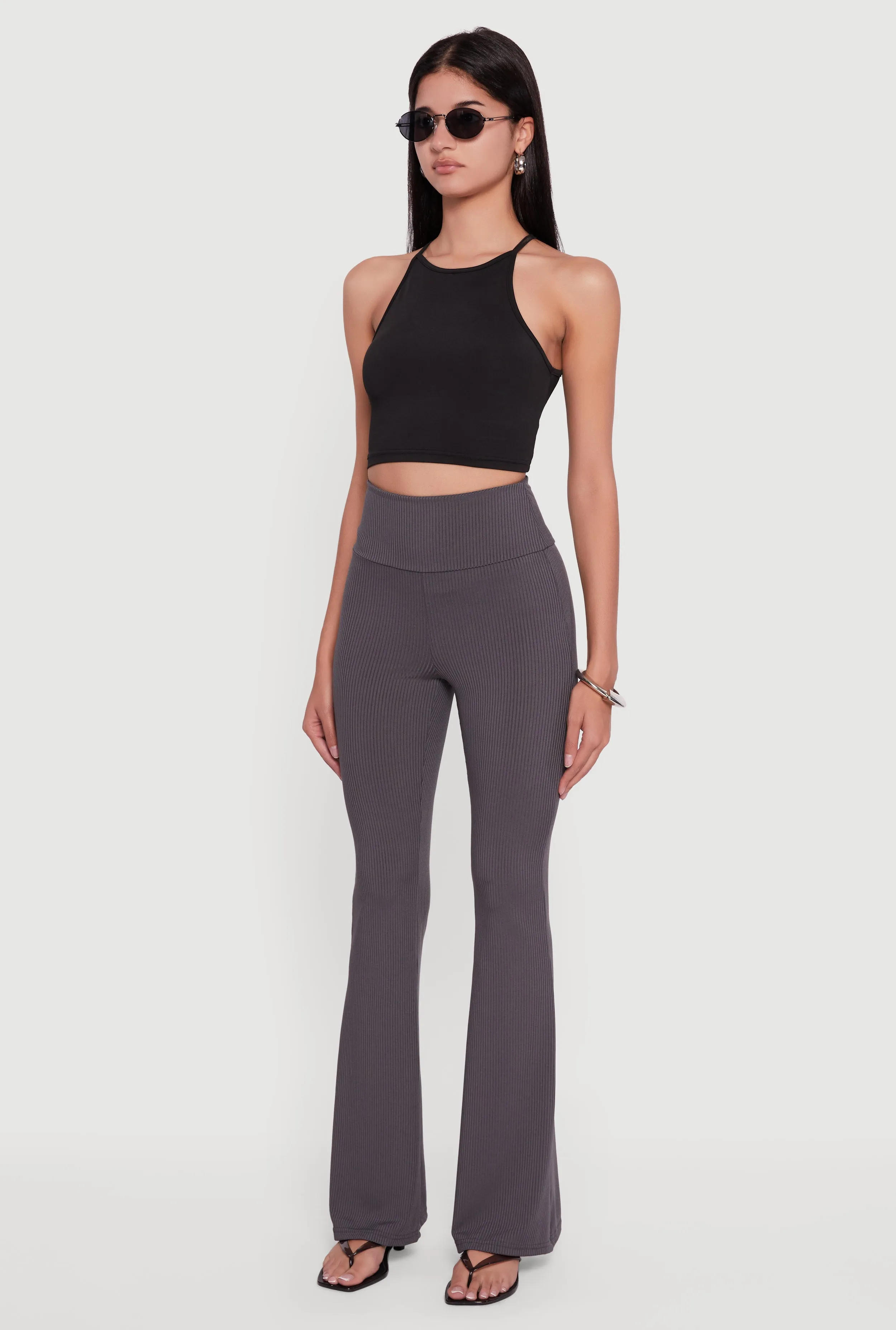 Ribbed Knit High Waisted Flare Leg Pants sold by Rainbow product image thumbnail 3