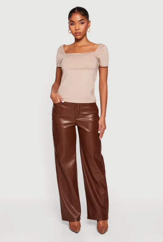 Faux Leather High Waisted Straight Leg Dress Pants sold by Rainbow