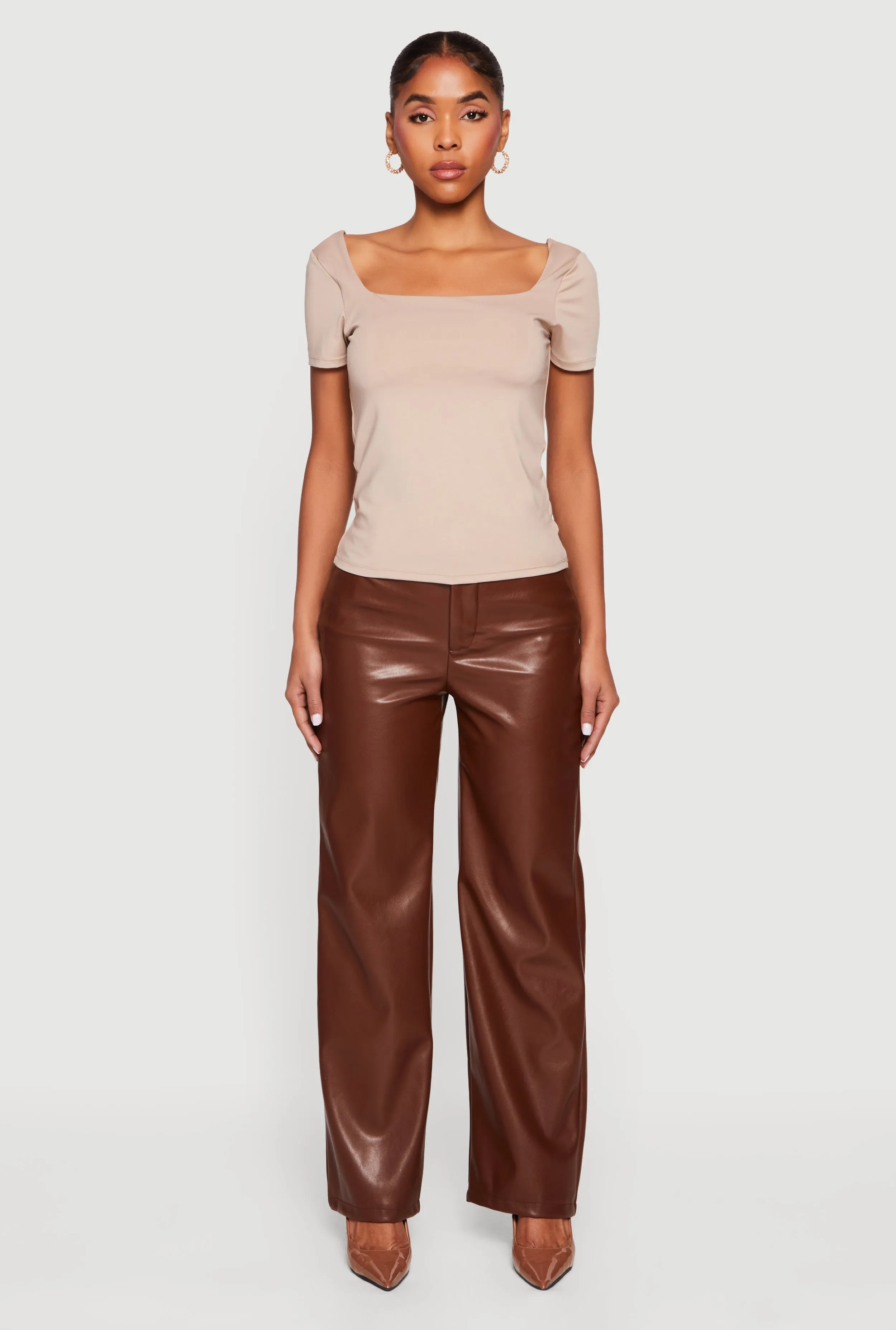 Faux Leather High Waisted Straight Leg Dress Pants sold by Rainbow product image thumbnail 2