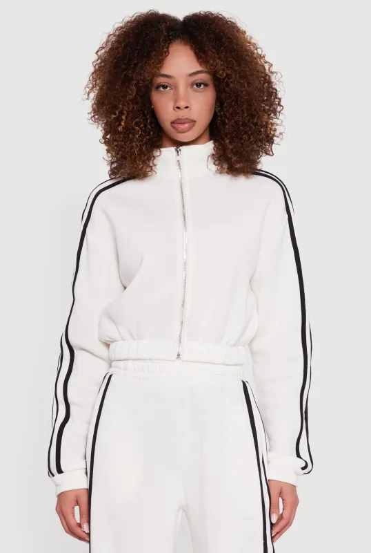 Contrast Trim Zip Front Mock Neck Sweatshirt sold by Rainbow