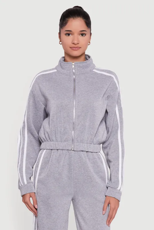 Contrast Trim Zip Front Mock Neck Sweatshirt sold by Rainbow