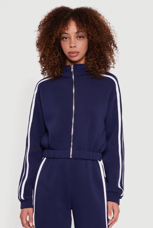 Contrast Trim Zip Front Mock Neck Sweatshirt sold by Rainbow