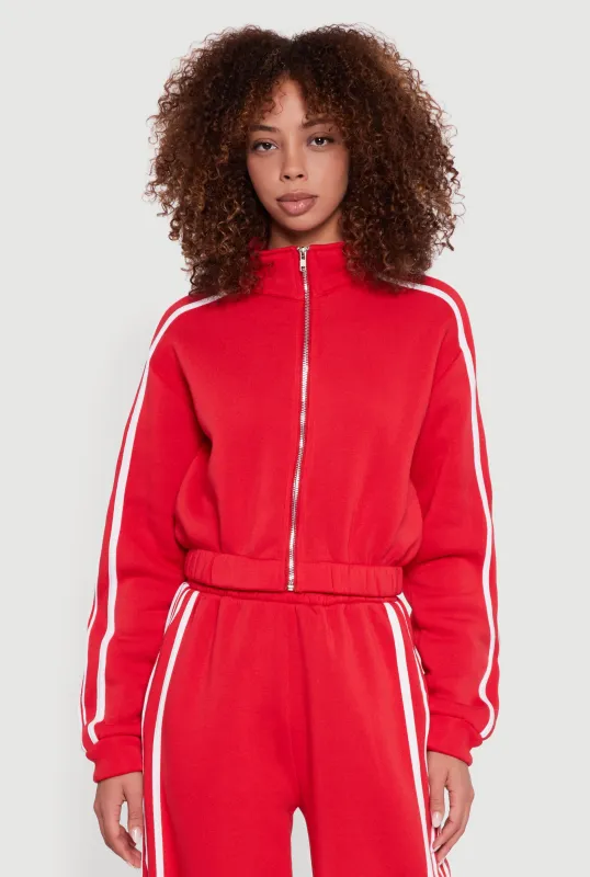 Contrast Trim Zip Front Mock Neck Sweatshirt sold by Rainbow