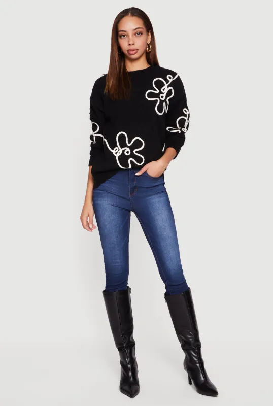 3D Floral Embroidered Pullover Sweater sold by Rainbow