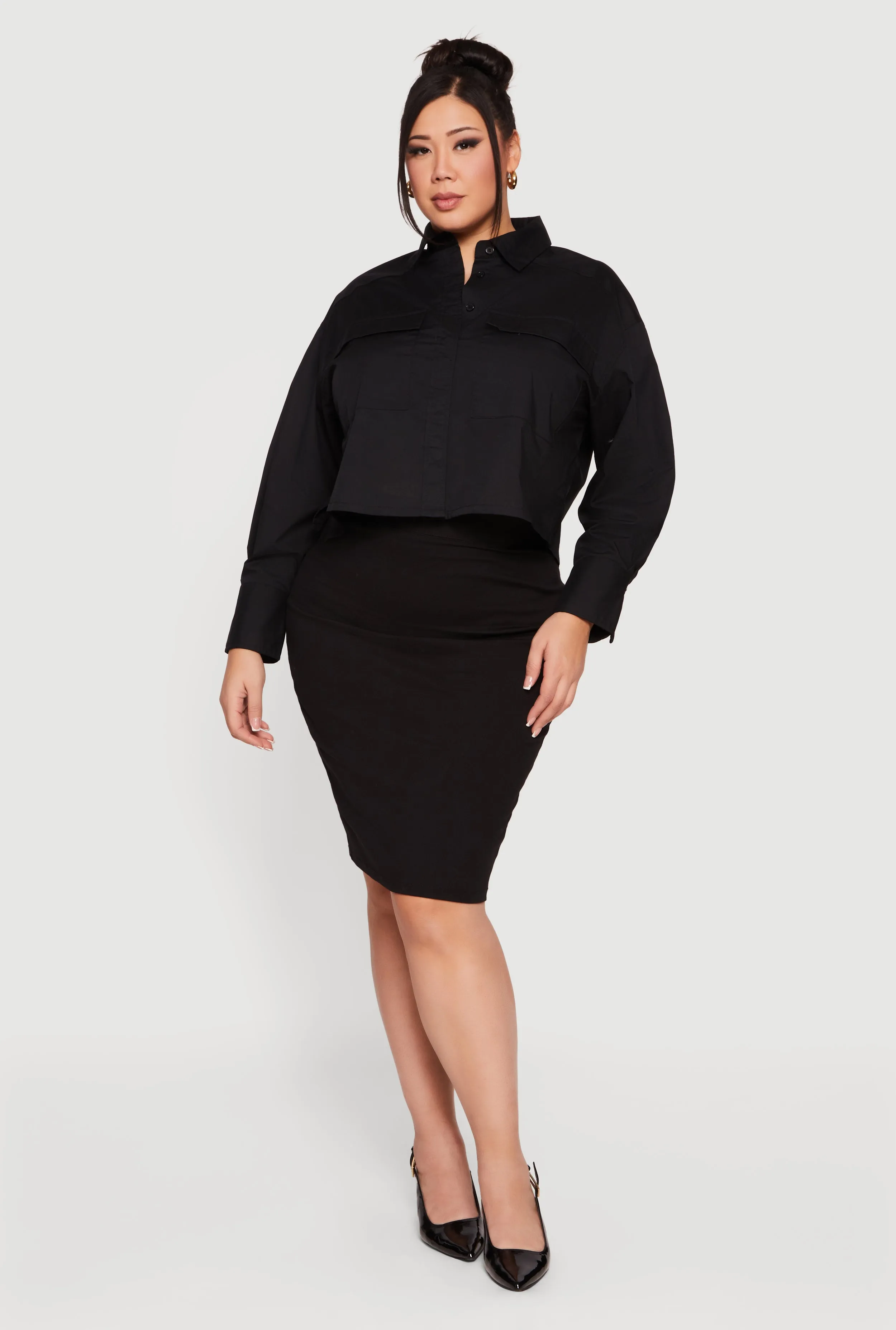 Plus Size Boxy Button Front Side Slit Shirt sold by Rainbow product image thumbnail 2