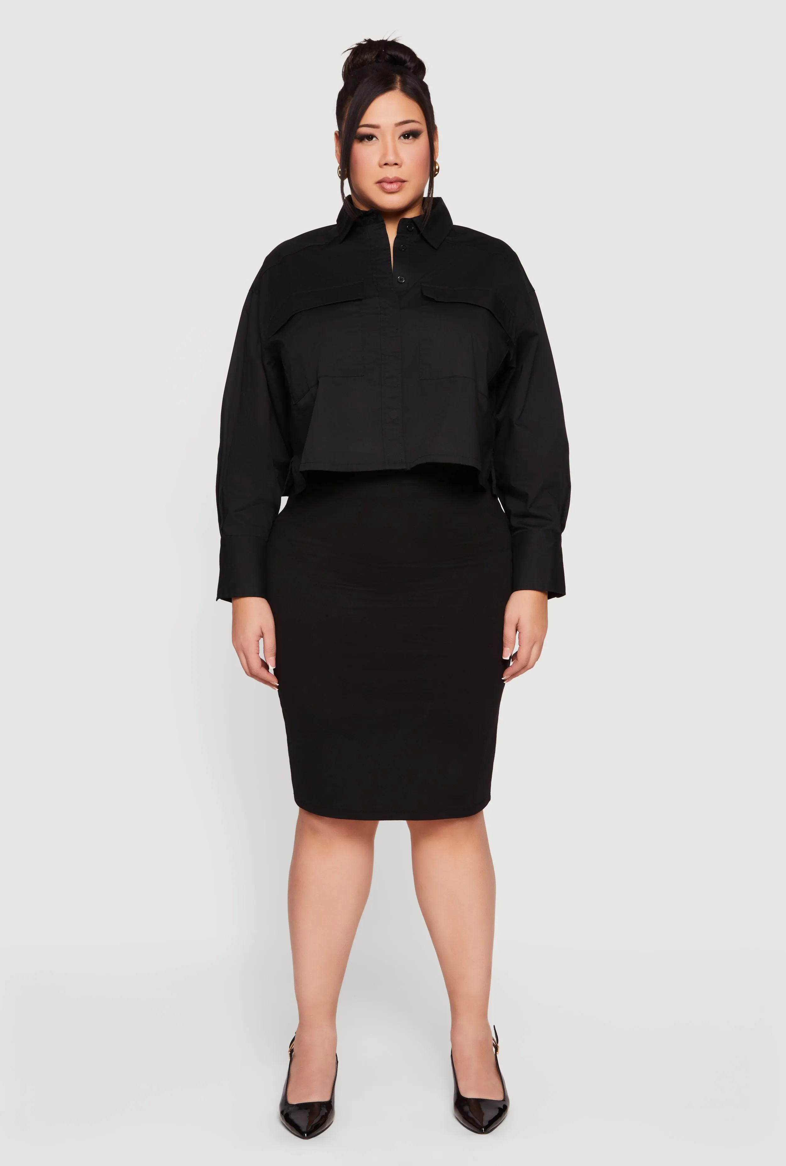 Plus Size Boxy Button Front Side Slit Shirt sold by Rainbow product image thumbnail 3