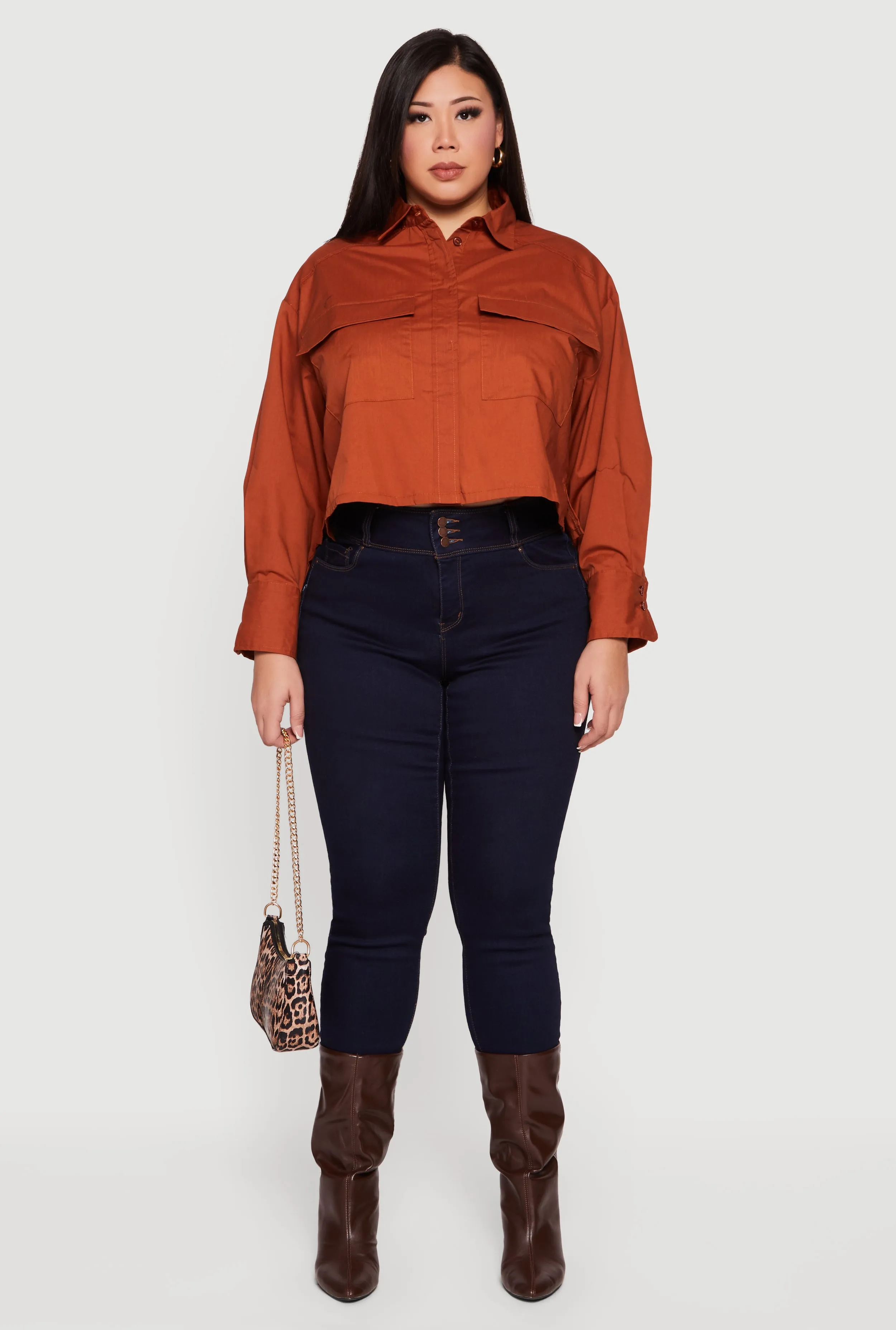 Plus Size Boxy Button Front Side Slit Shirt sold by Rainbow