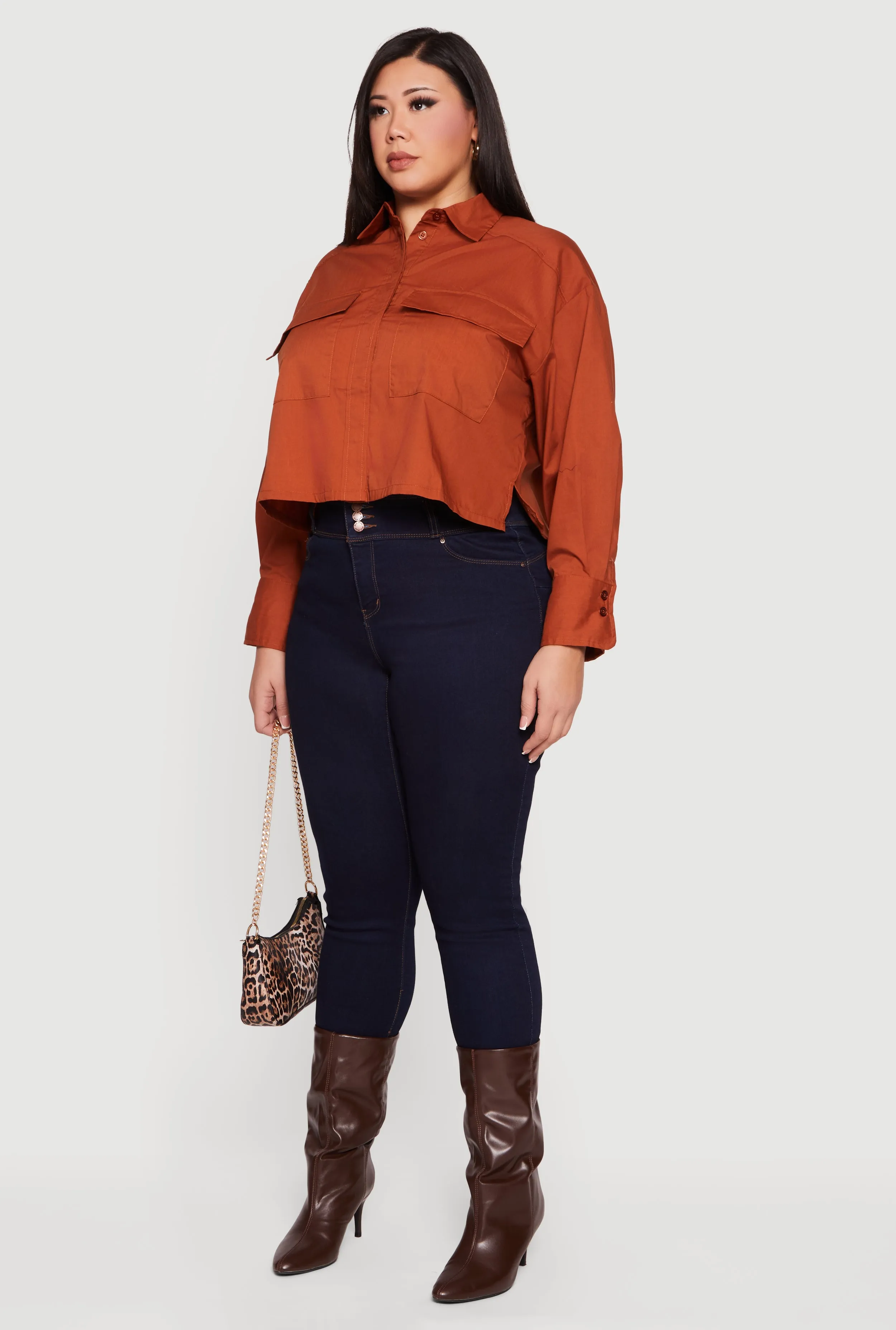 Plus Size Boxy Button Front Side Slit Shirt sold by Rainbow product image thumbnail 5