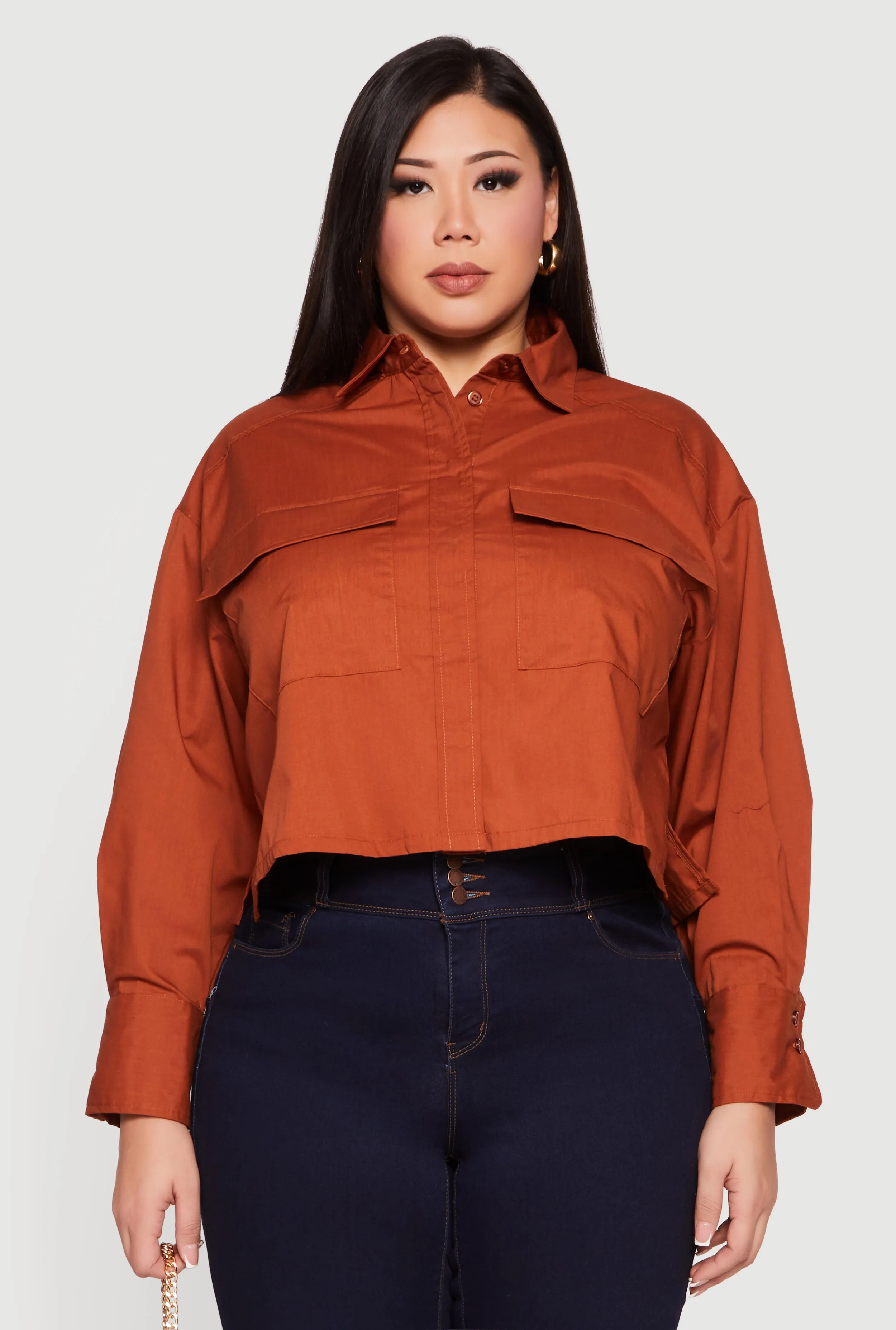 Plus Size Boxy Button Front Side Slit Shirt sold by Rainbow product image thumbnail 2
