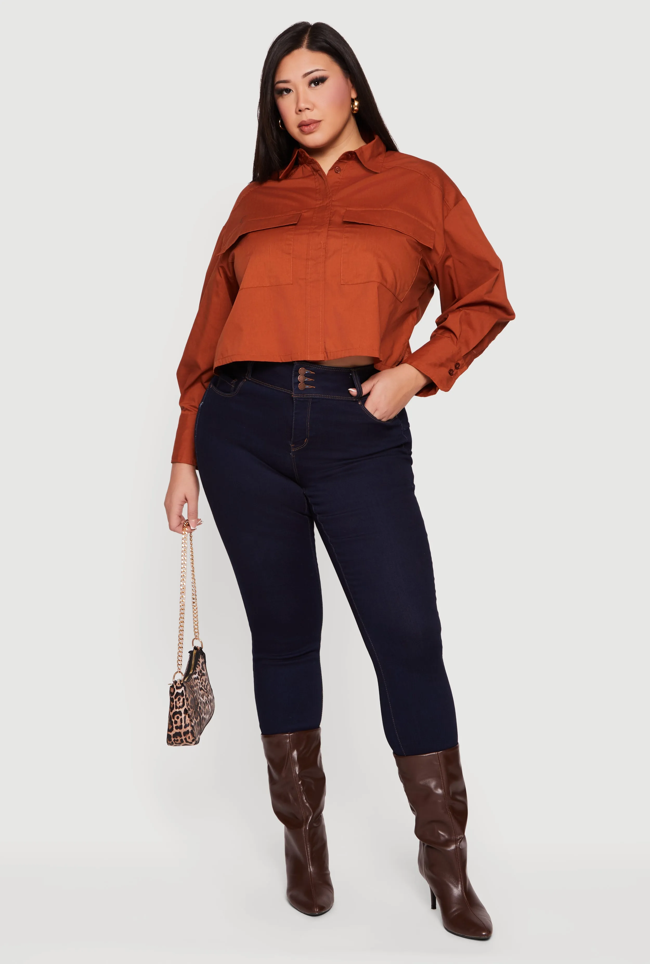 Plus Size Boxy Button Front Side Slit Shirt sold by Rainbow product image thumbnail 3