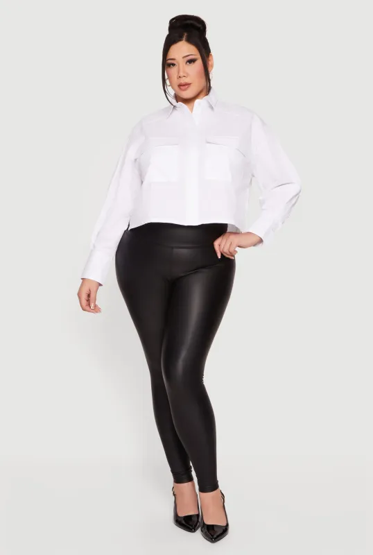 Plus Size Boxy Button Front Side Slit Shirt sold by Rainbow