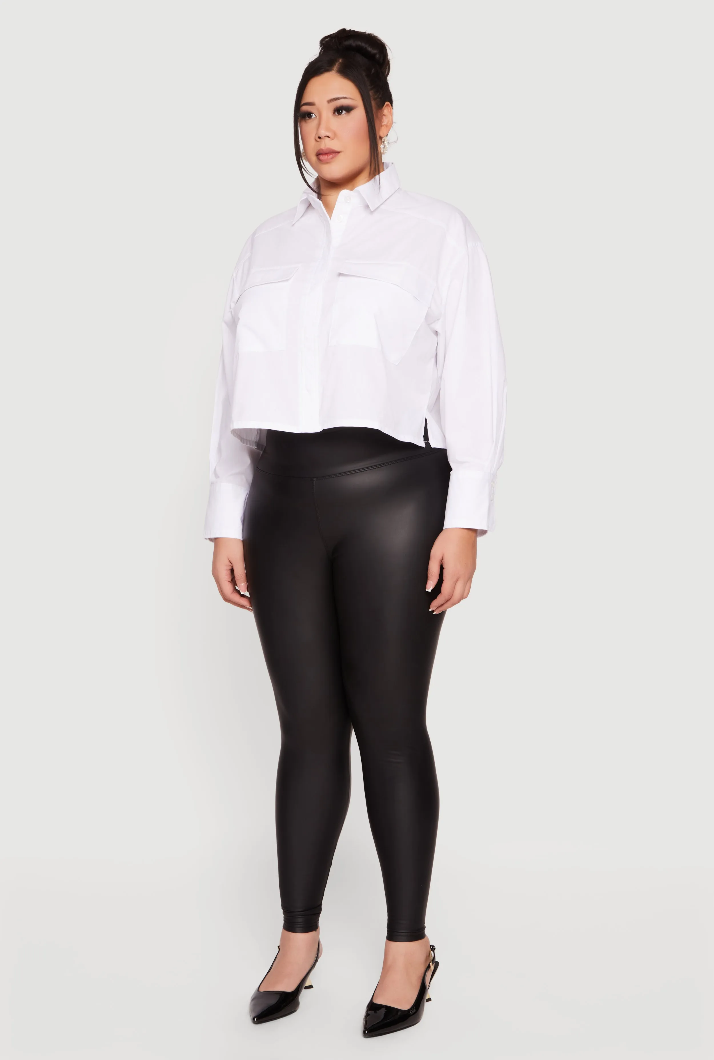 Plus Size Boxy Button Front Side Slit Shirt sold by Rainbow product image thumbnail 5