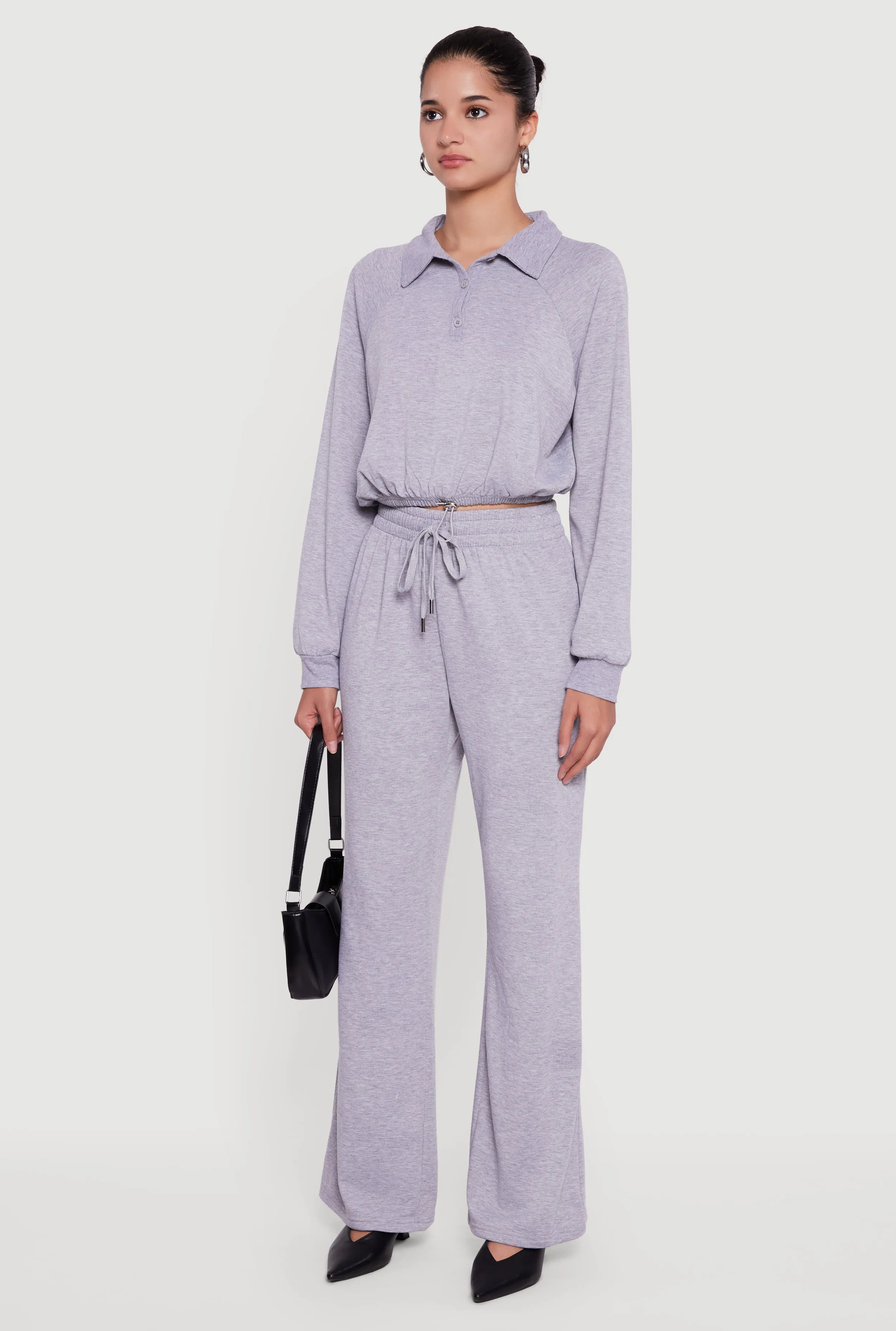 Almost Famous Drawstring Hem Cropped Polo Sweatshirt sold by Rainbow product image thumbnail 5