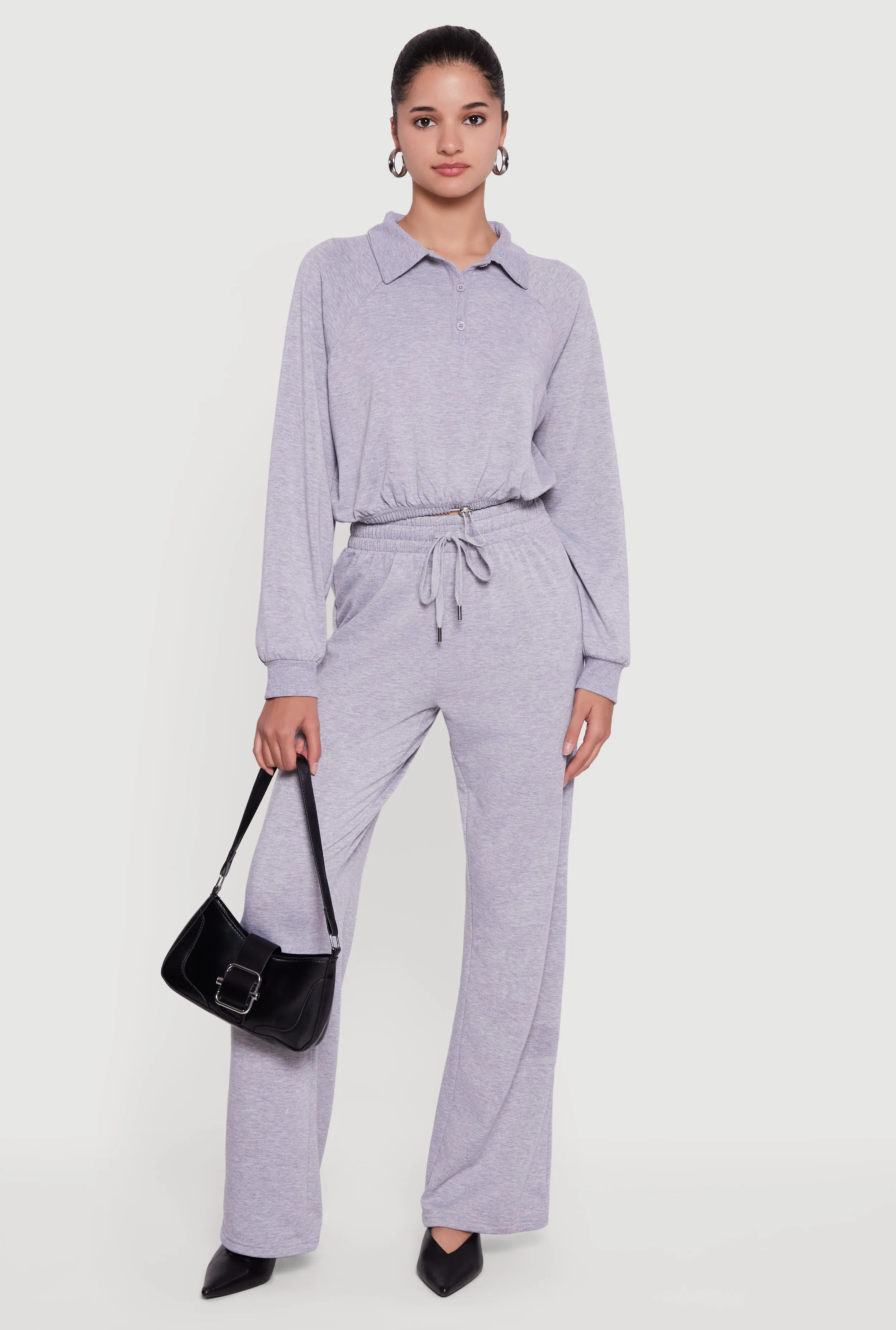 Almost Famous Drawstring Hem Cropped Polo Sweatshirt sold by Rainbow product image thumbnail 2