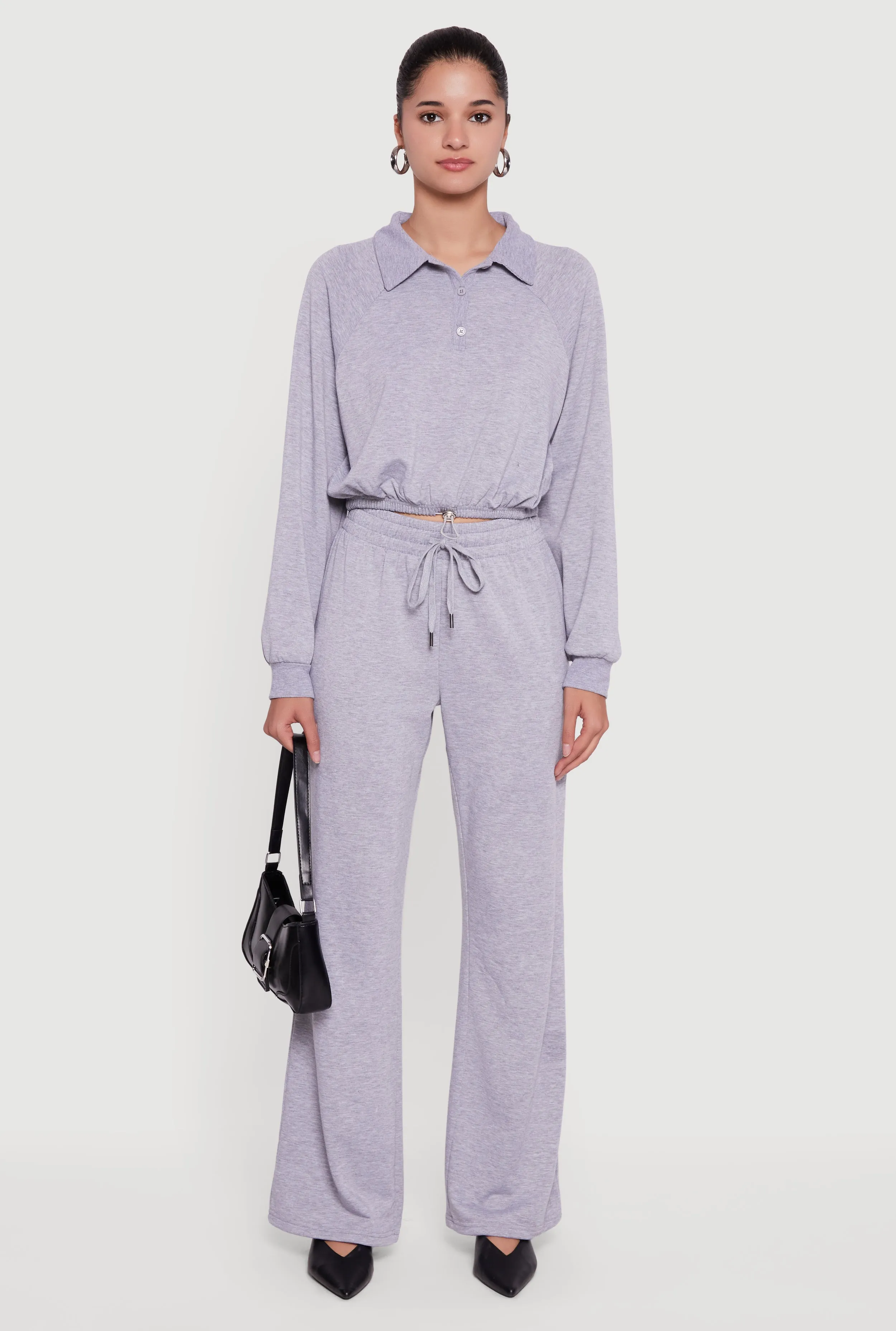 Almost Famous Drawstring Hem Cropped Polo Sweatshirt sold by Rainbow product image thumbnail 3