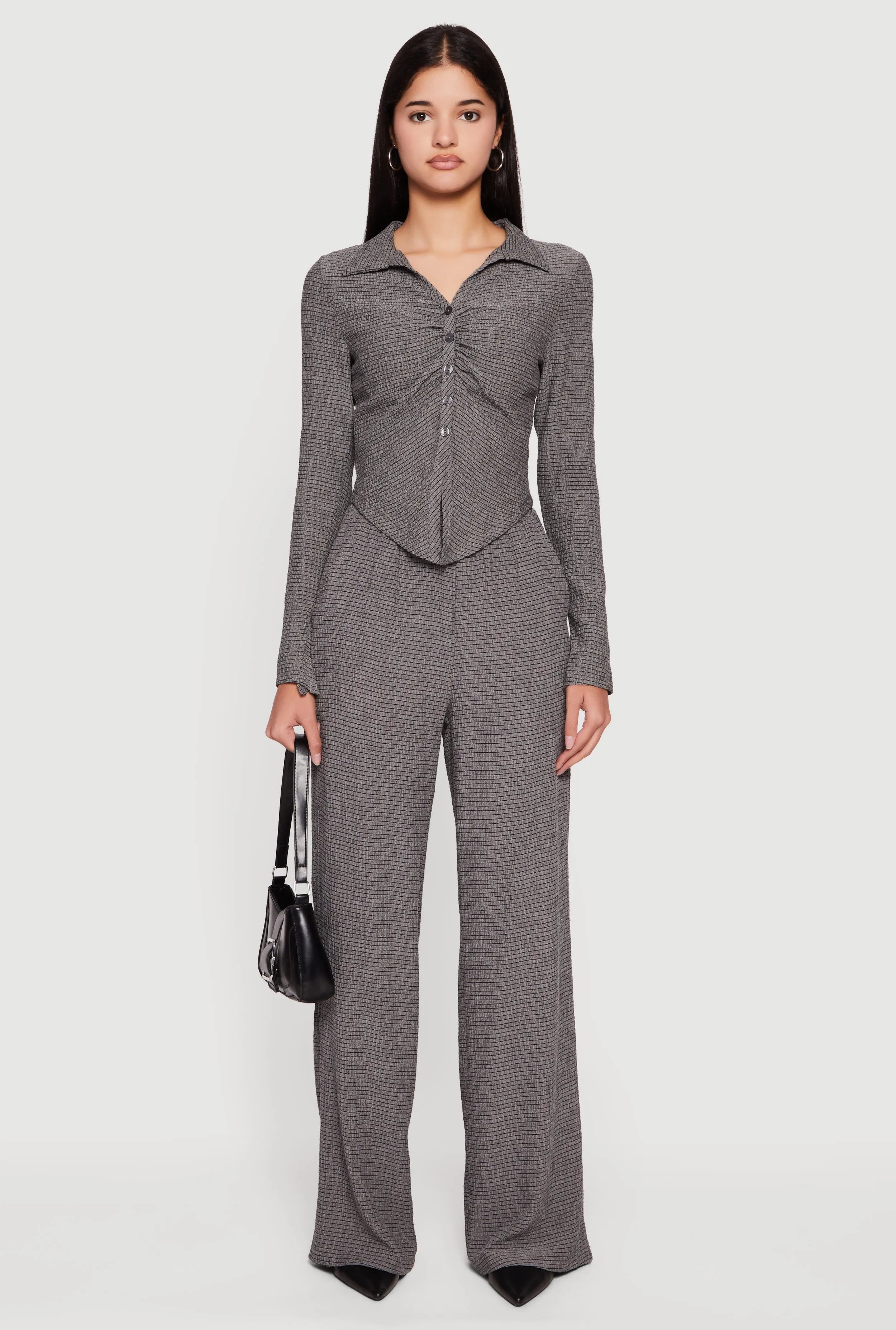 Seersucker High Waisted Pull On Straight Leg Pants sold by Rainbow product image thumbnail 2