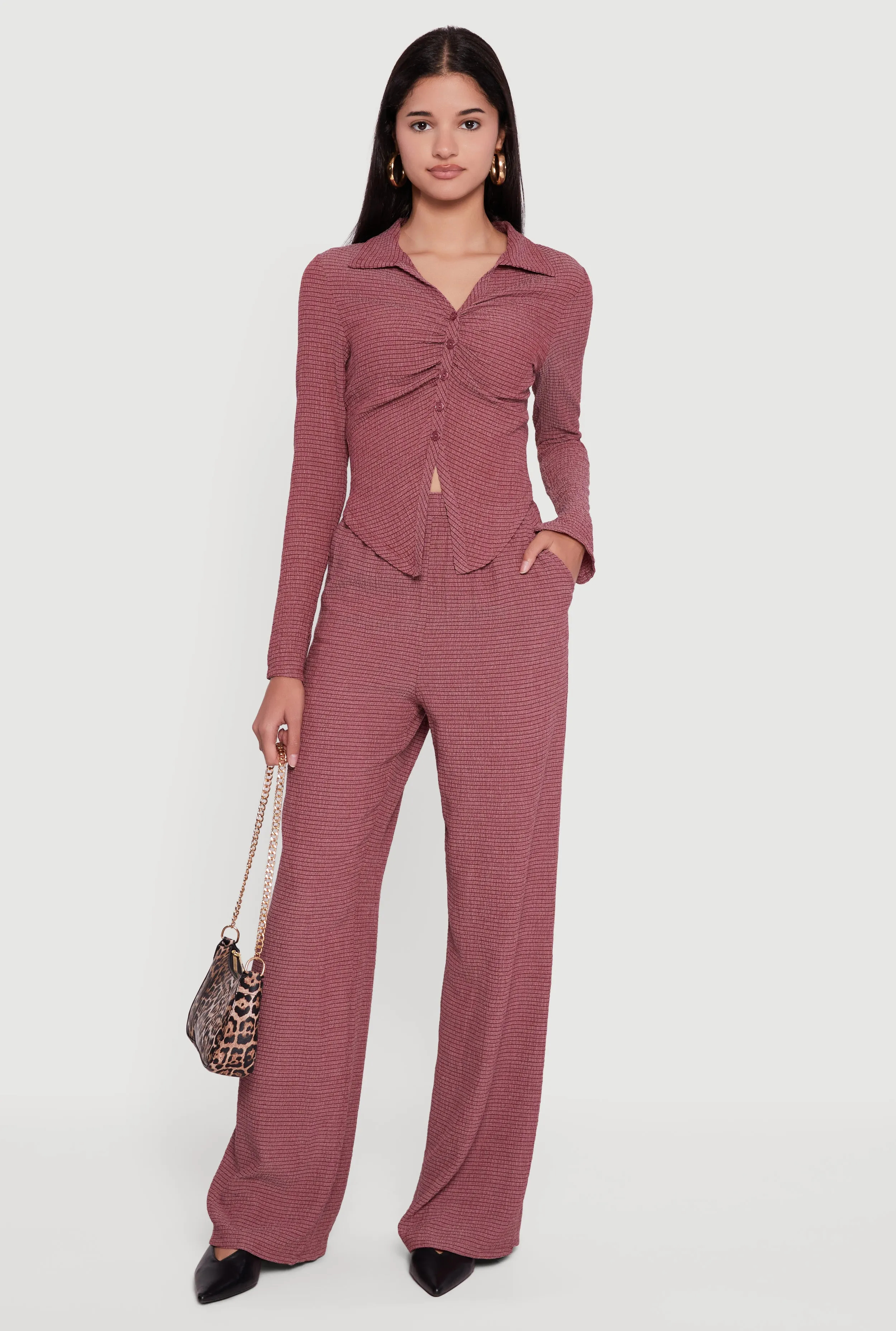 Seersucker High Waisted Pull On Straight Leg Pants sold by Rainbow product image thumbnail 4