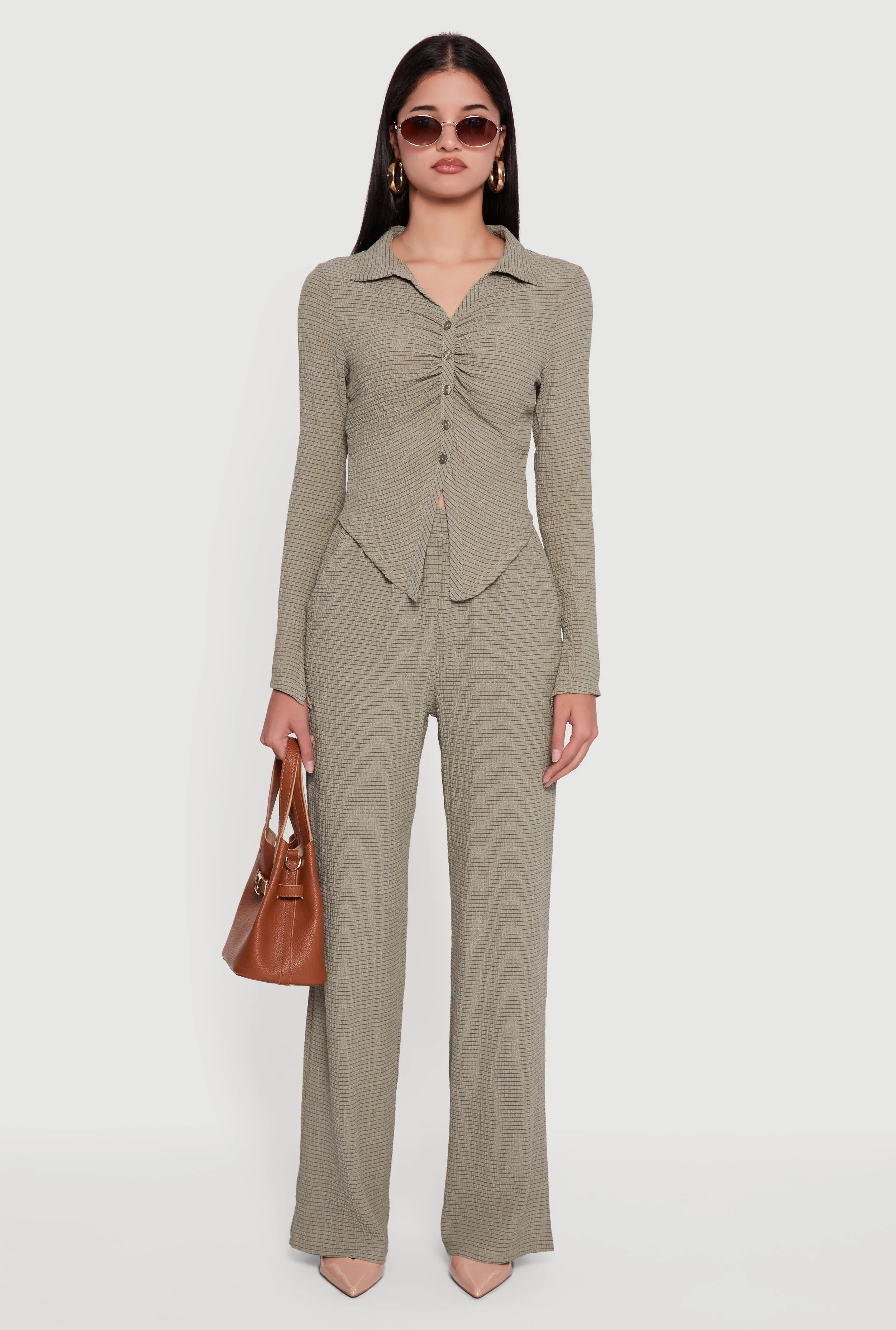 Long Sleeve Seersucker Button Front Shirt sold by Rainbow product image thumbnail 3